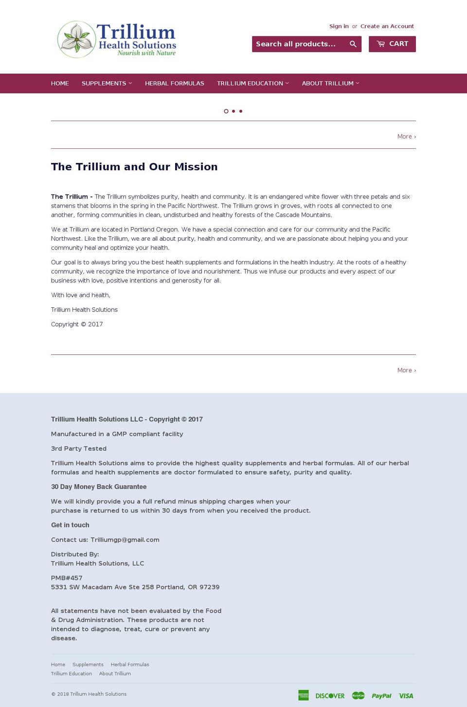 trilliumhealthsolutions.com — Shopify storefront screenshot