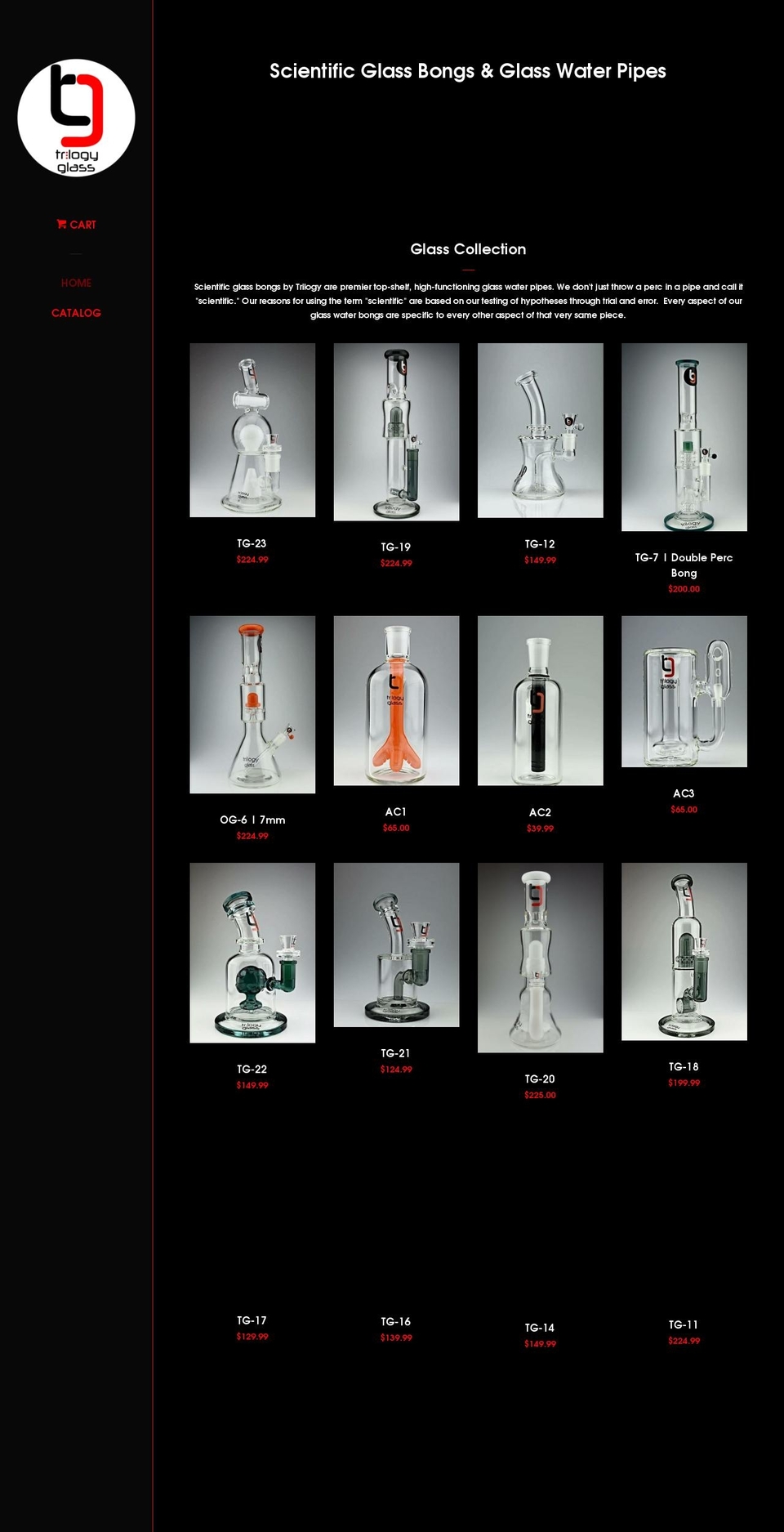 trilogyglassworks.com — Shopify storefront screenshot