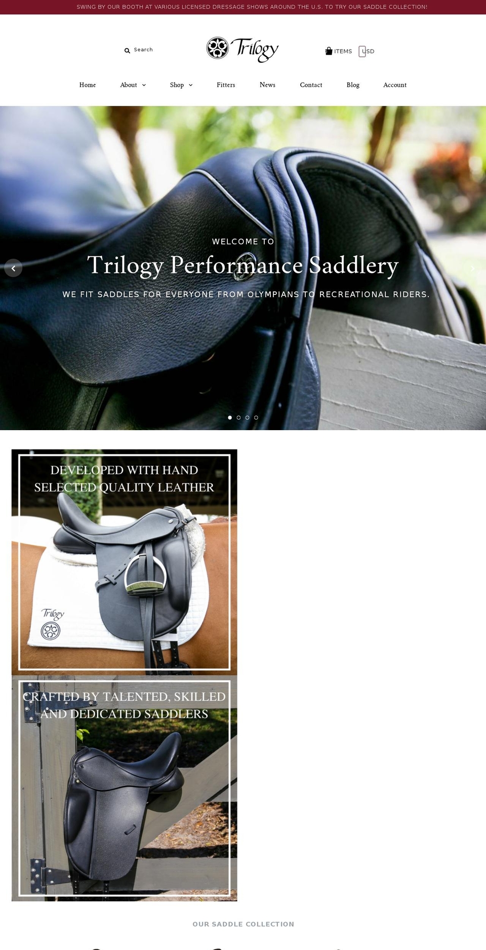 trilogysaddles.com — Shopify storefront screenshot
