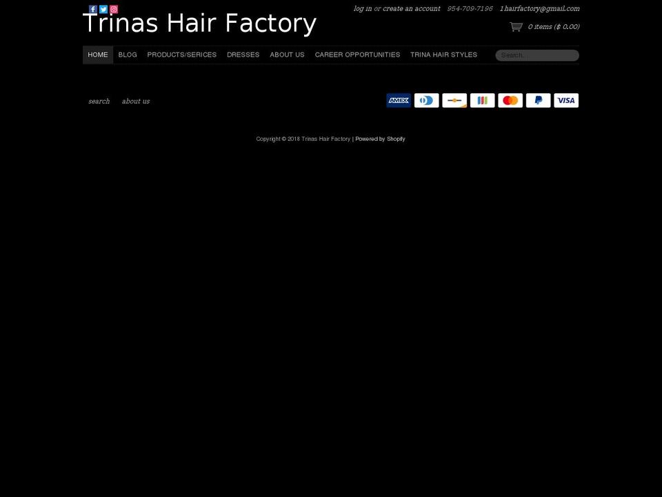 trinashairfactory.com — Shopify storefront screenshot