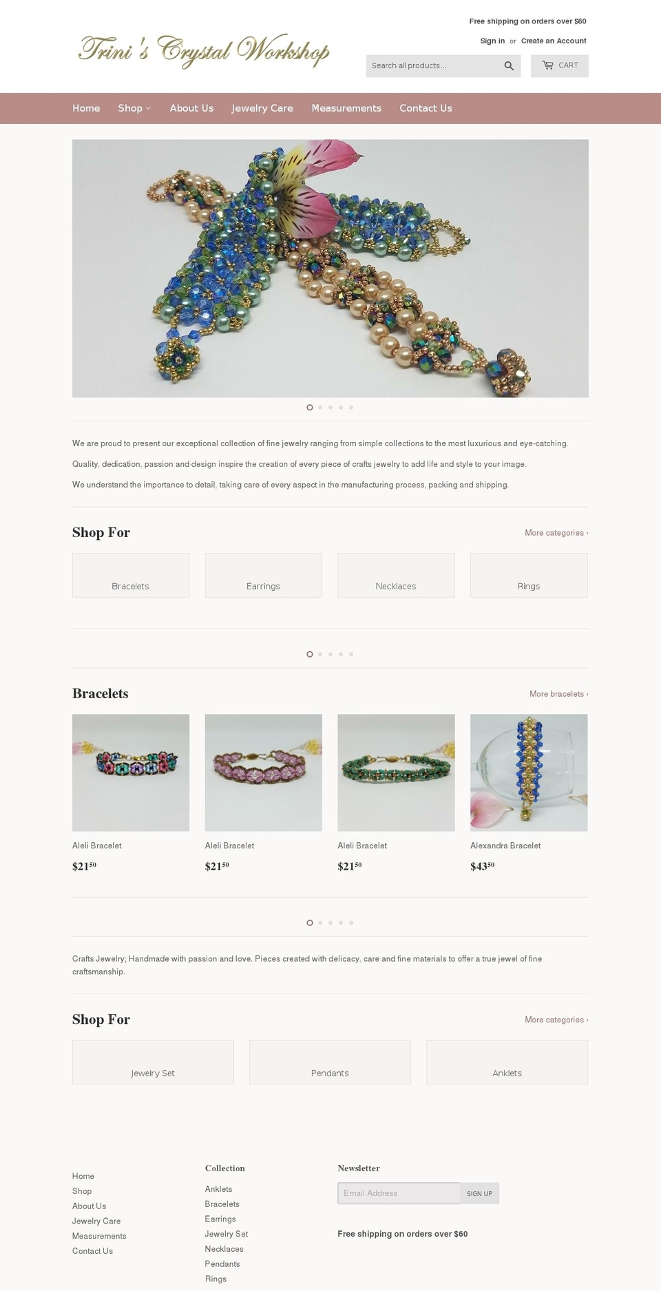 trinicrystal.com — Shopify storefront screenshot