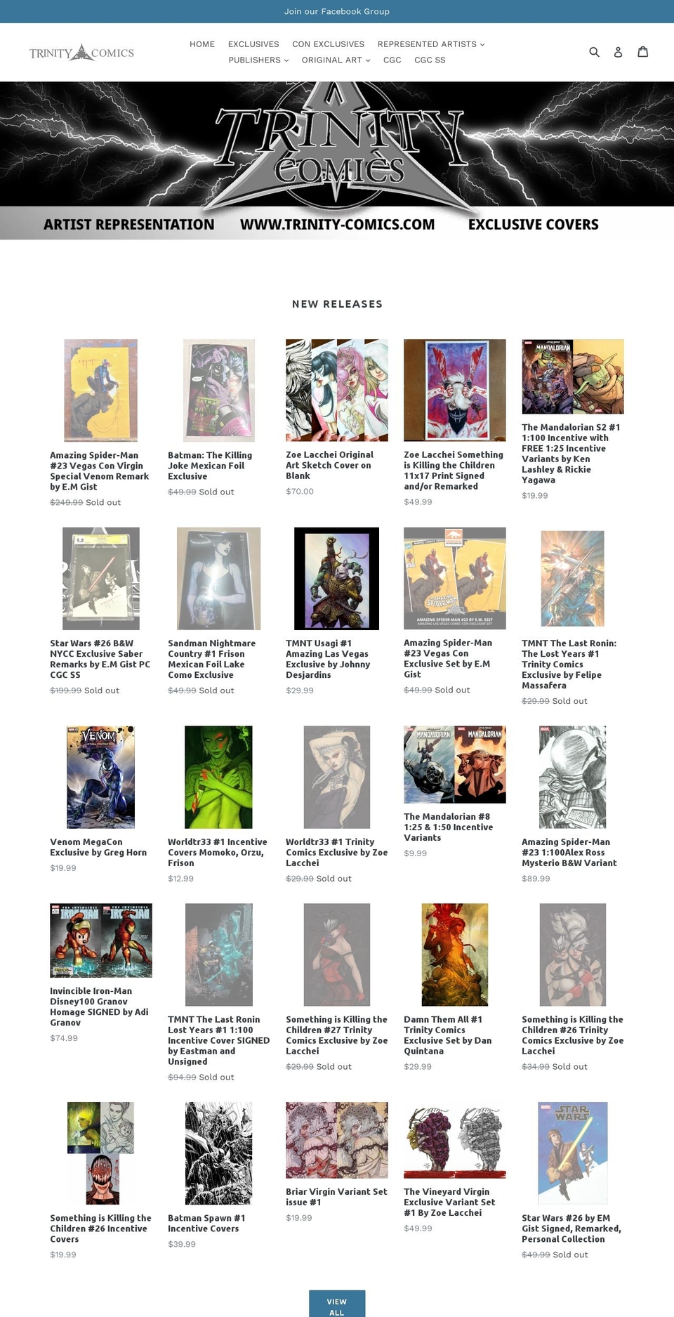 trinity-comics.com shopify website screenshot