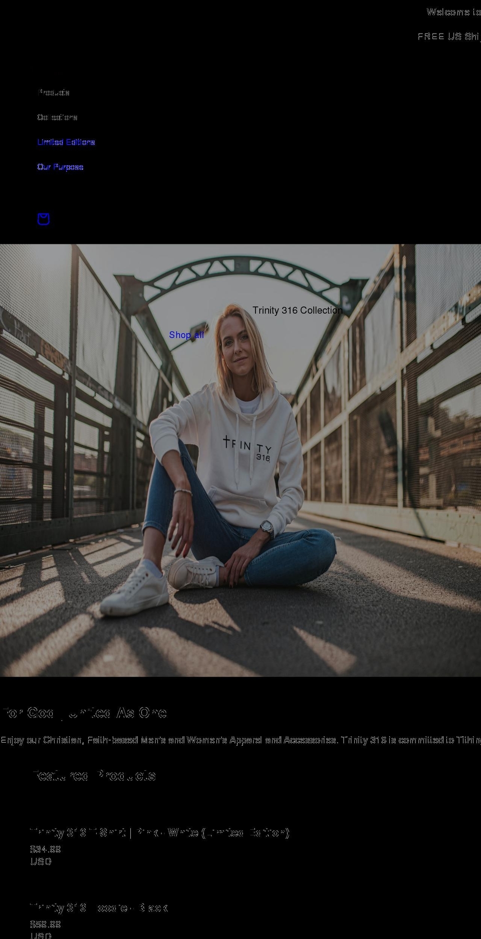 trinity316.com shopify website screenshot