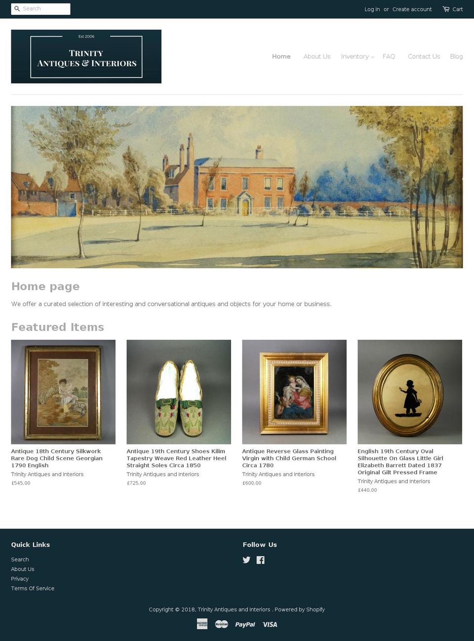 trinityantiquesandinteriors.com shopify website screenshot