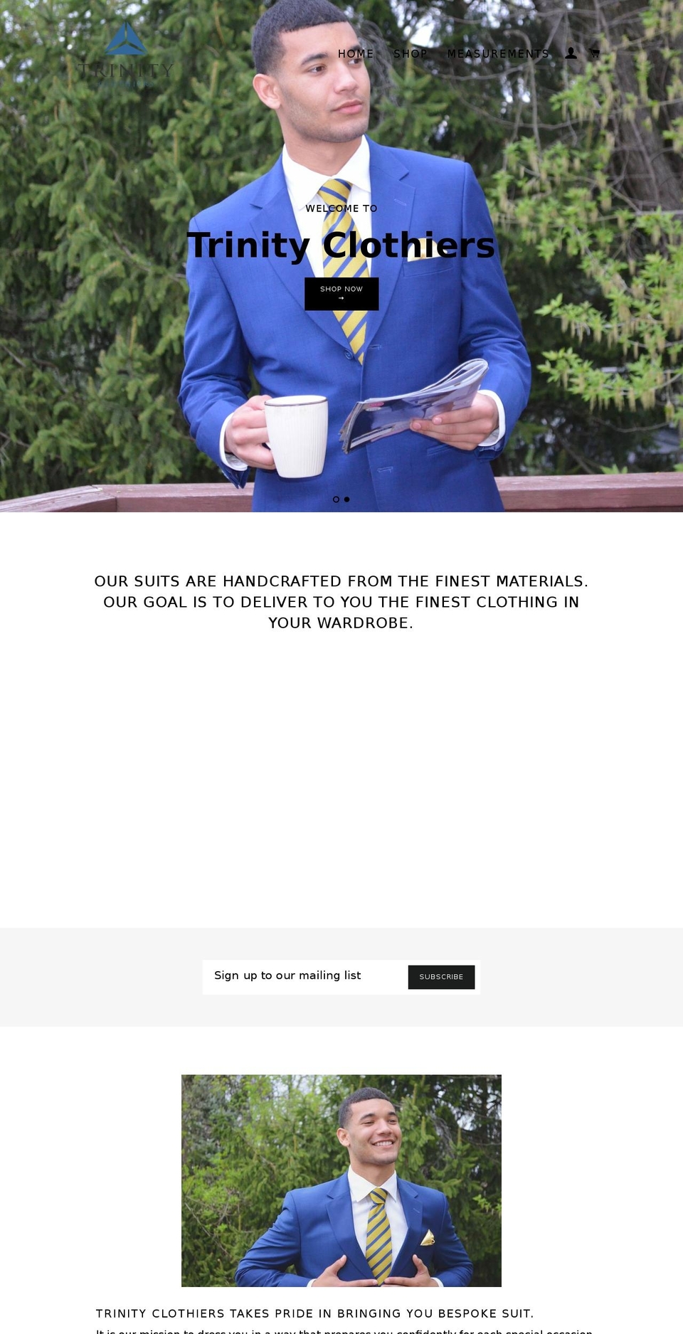trinityclothiers.com shopify website screenshot