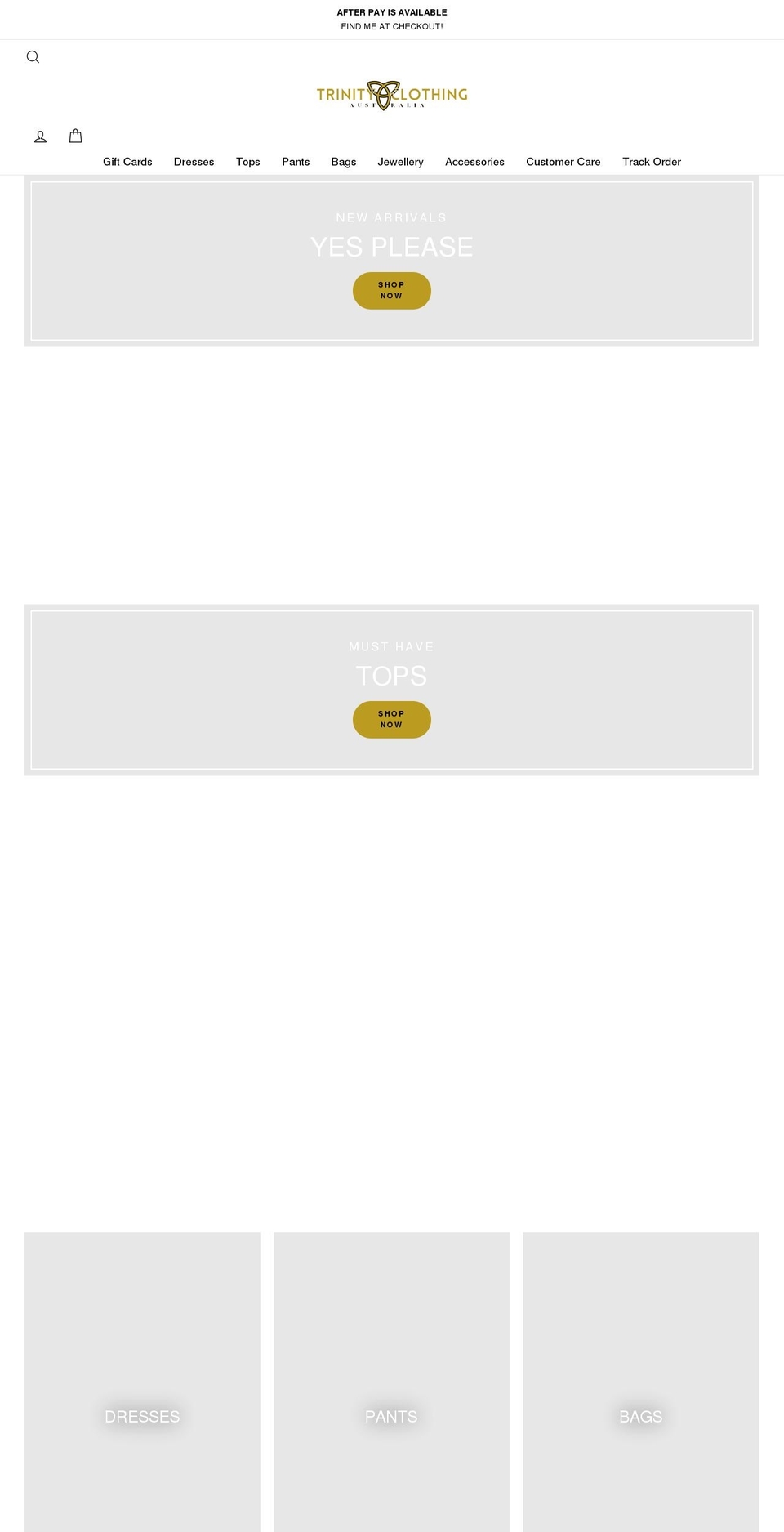 trinityclothingaustralia.com.au shopify website screenshot