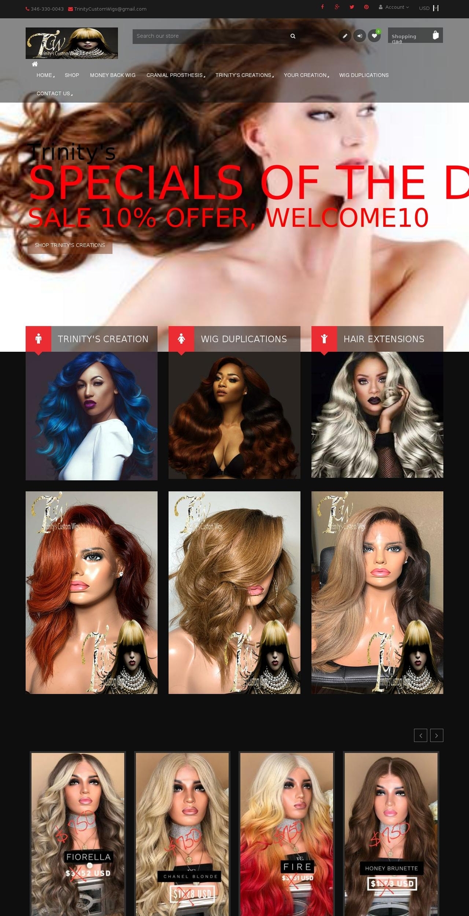 effect Shopify theme site example trinitycustomwigs.com