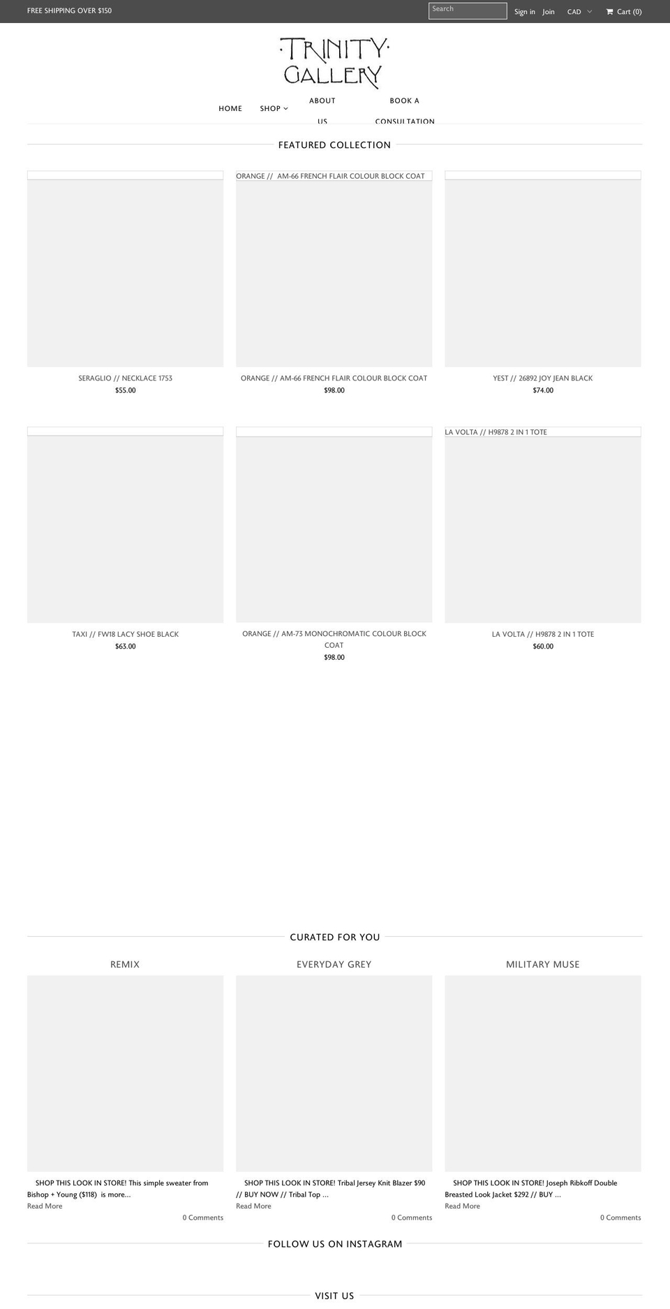 trinitygallery.ca shopify website screenshot