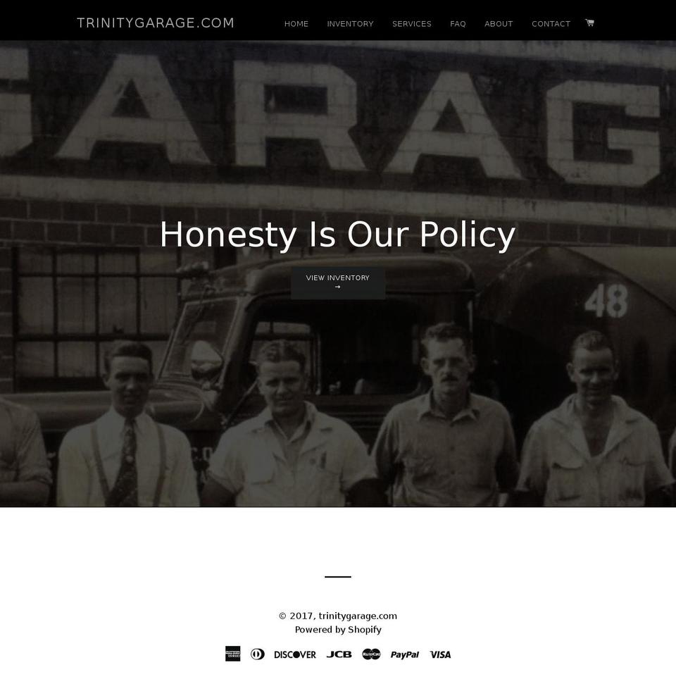 trinitygarage.com shopify website screenshot