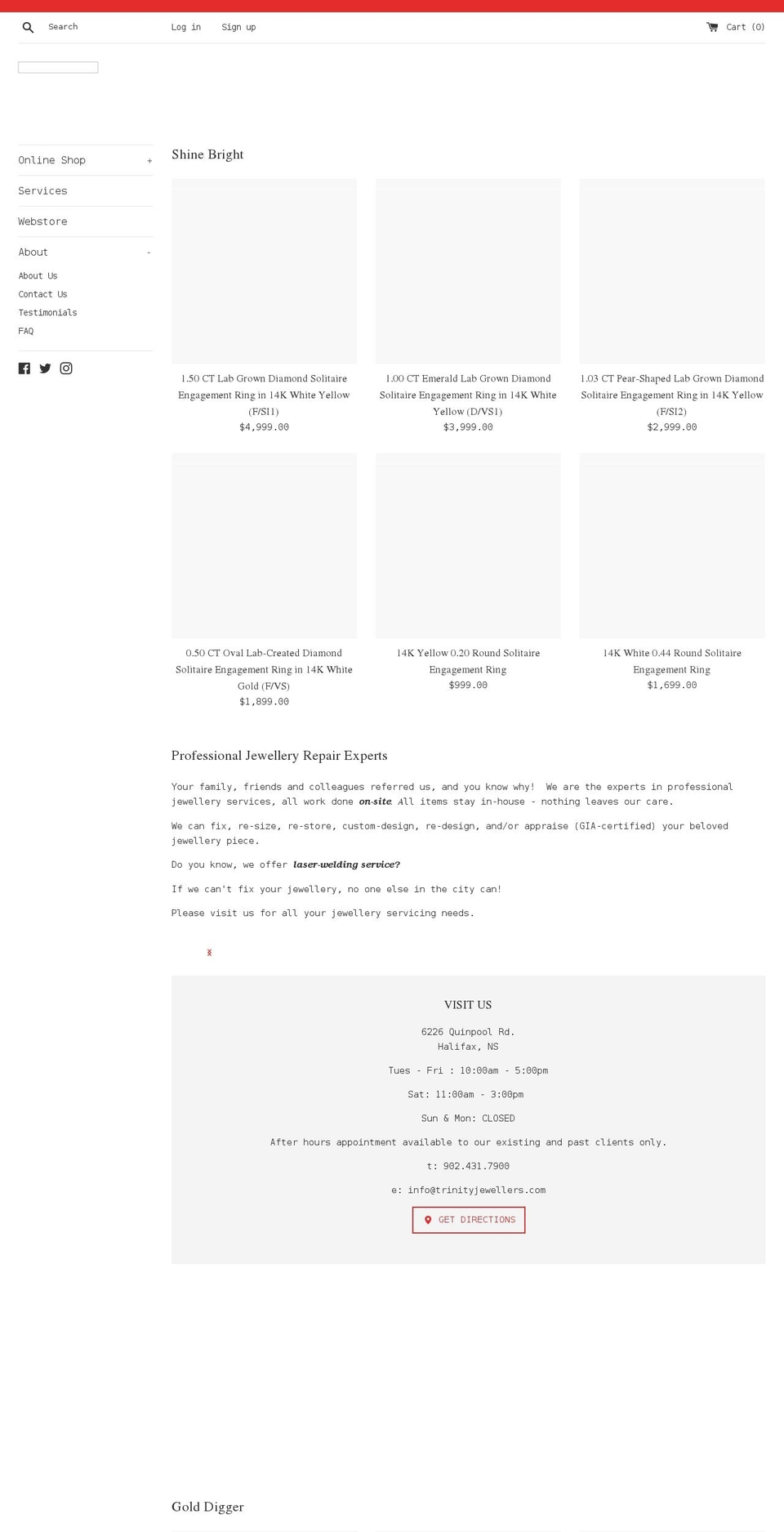 trinityjewellers.com shopify website screenshot