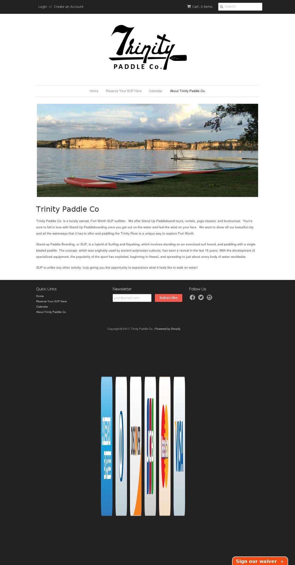 trinitypaddleco.com shopify website screenshot