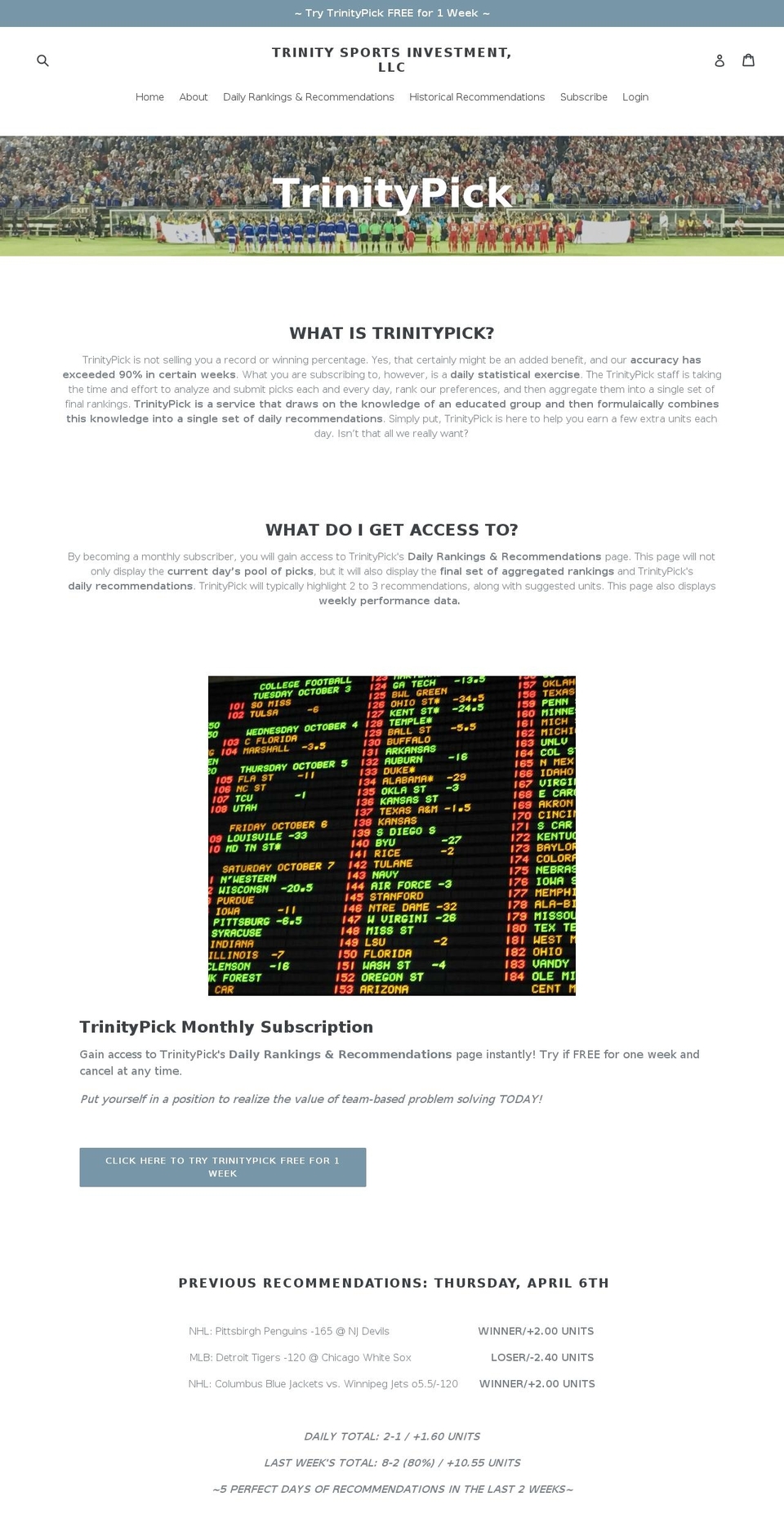 trinitypick.com — Shopify storefront screenshot