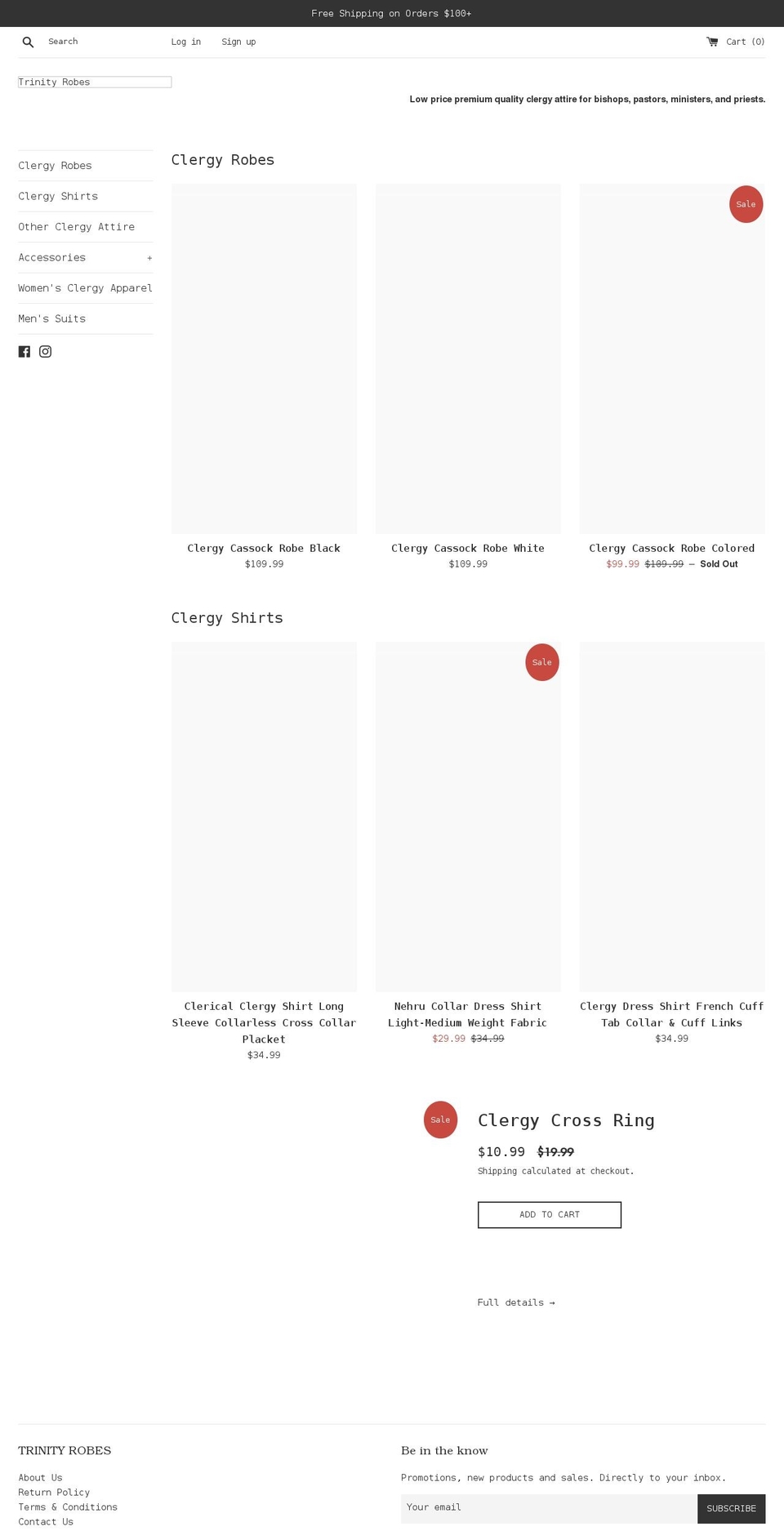 trinityrobes.com shopify website screenshot