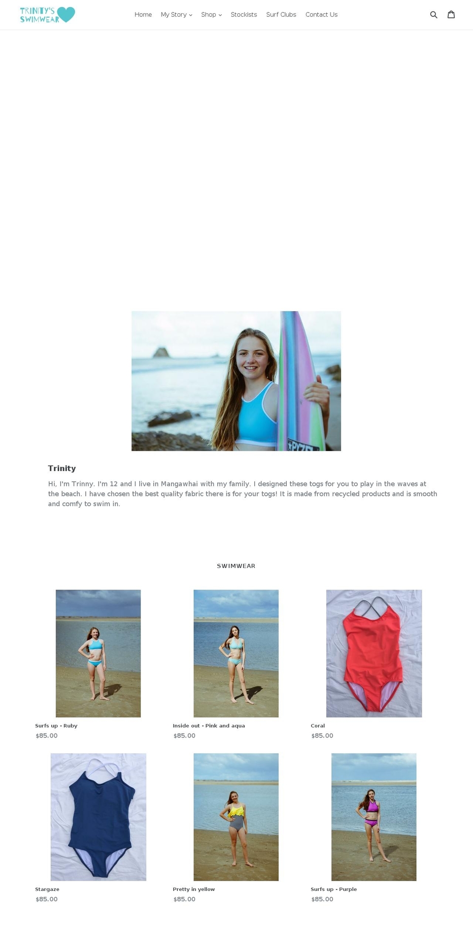 trinityswimwear.co.nz shopify website screenshot