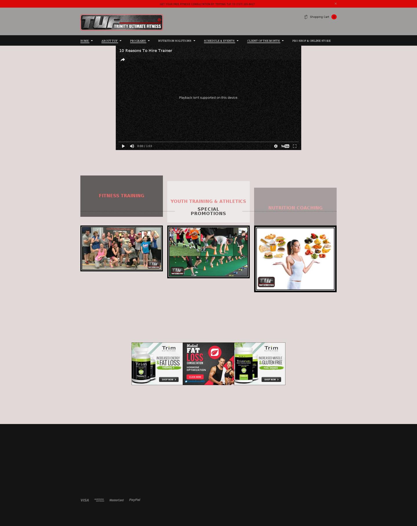 trinityultimatefitnesscenter.com shopify website screenshot