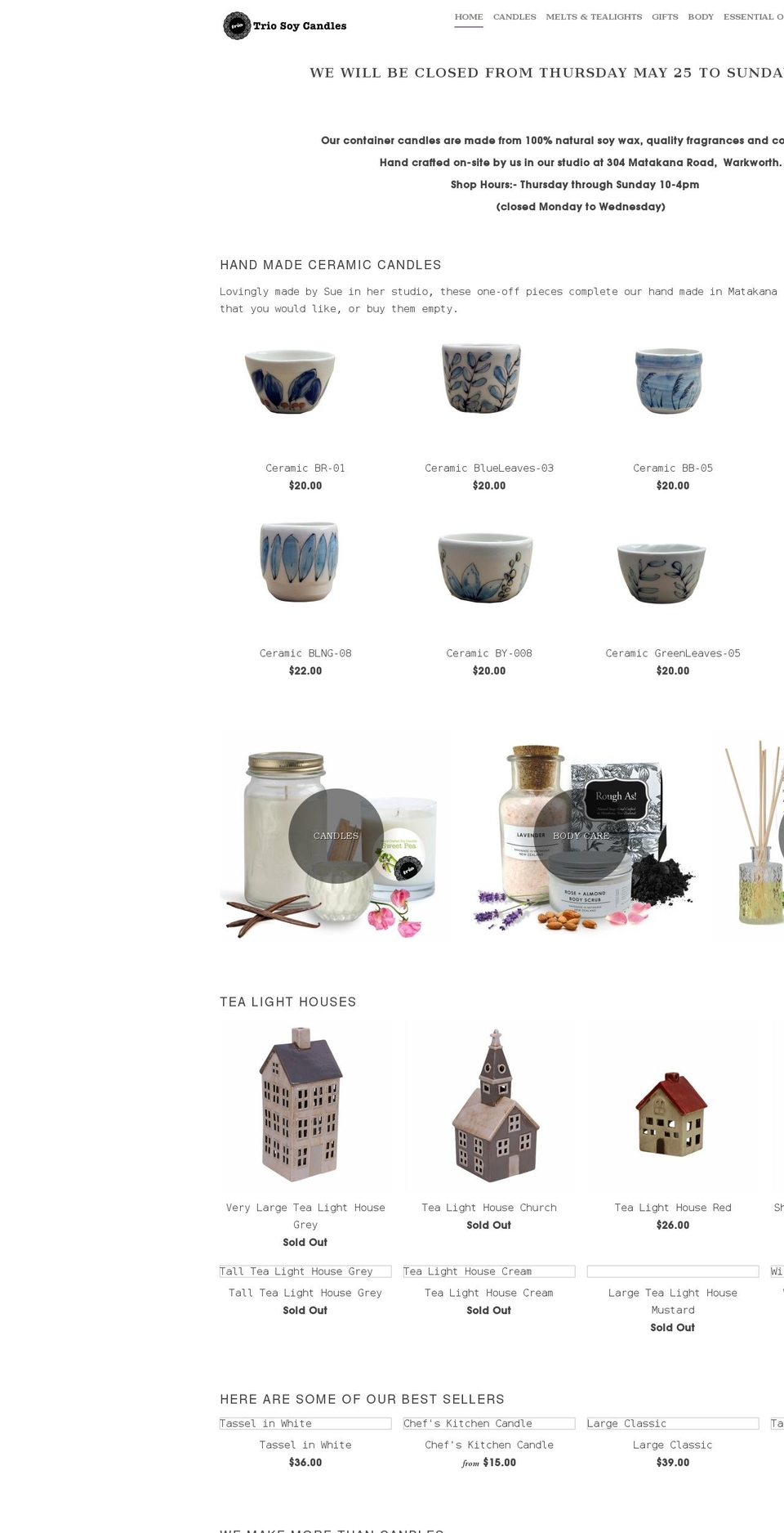 triosoycandles.co.nz shopify website screenshot