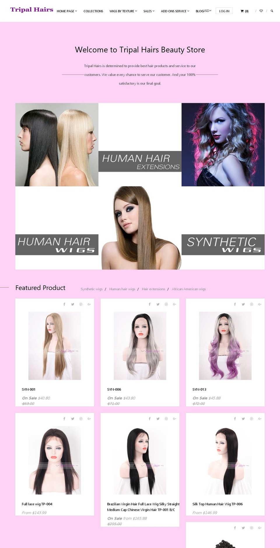 fashionist Shopify theme site example tripal-hairs.myshopify.com