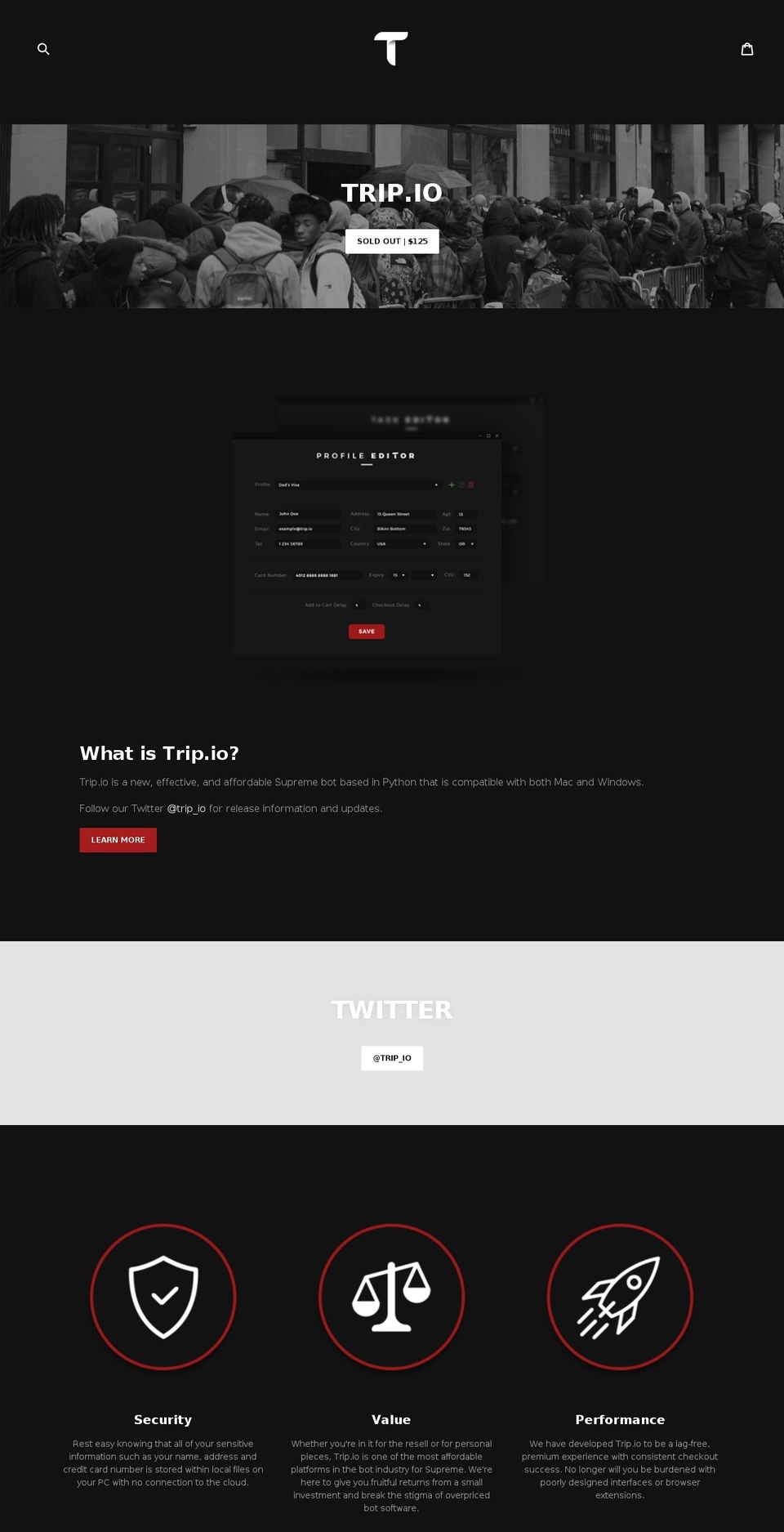 tripbot.io shopify website screenshot
