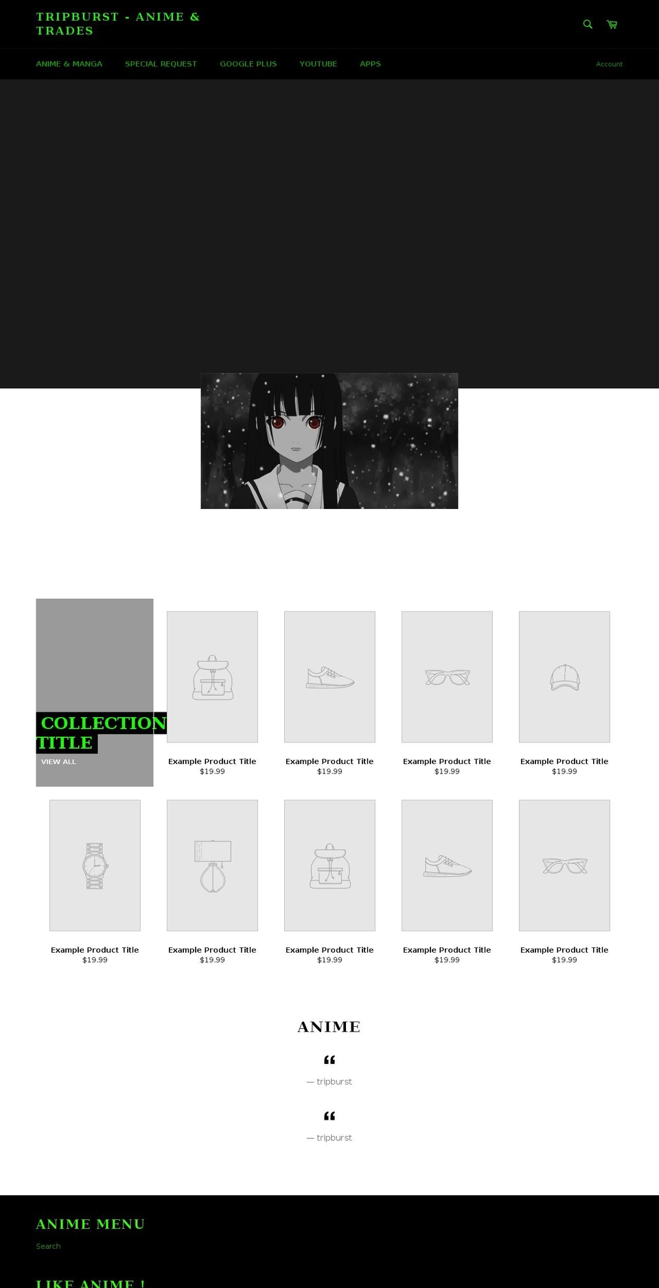 tripburst.com shopify website screenshot