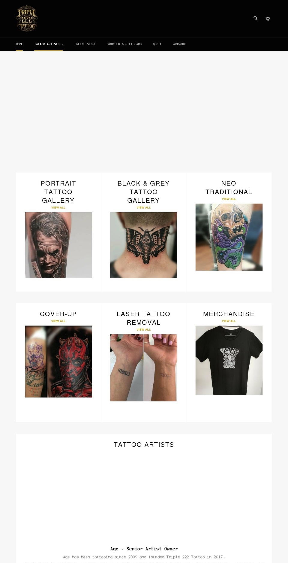 triple222tattoo.com shopify website screenshot