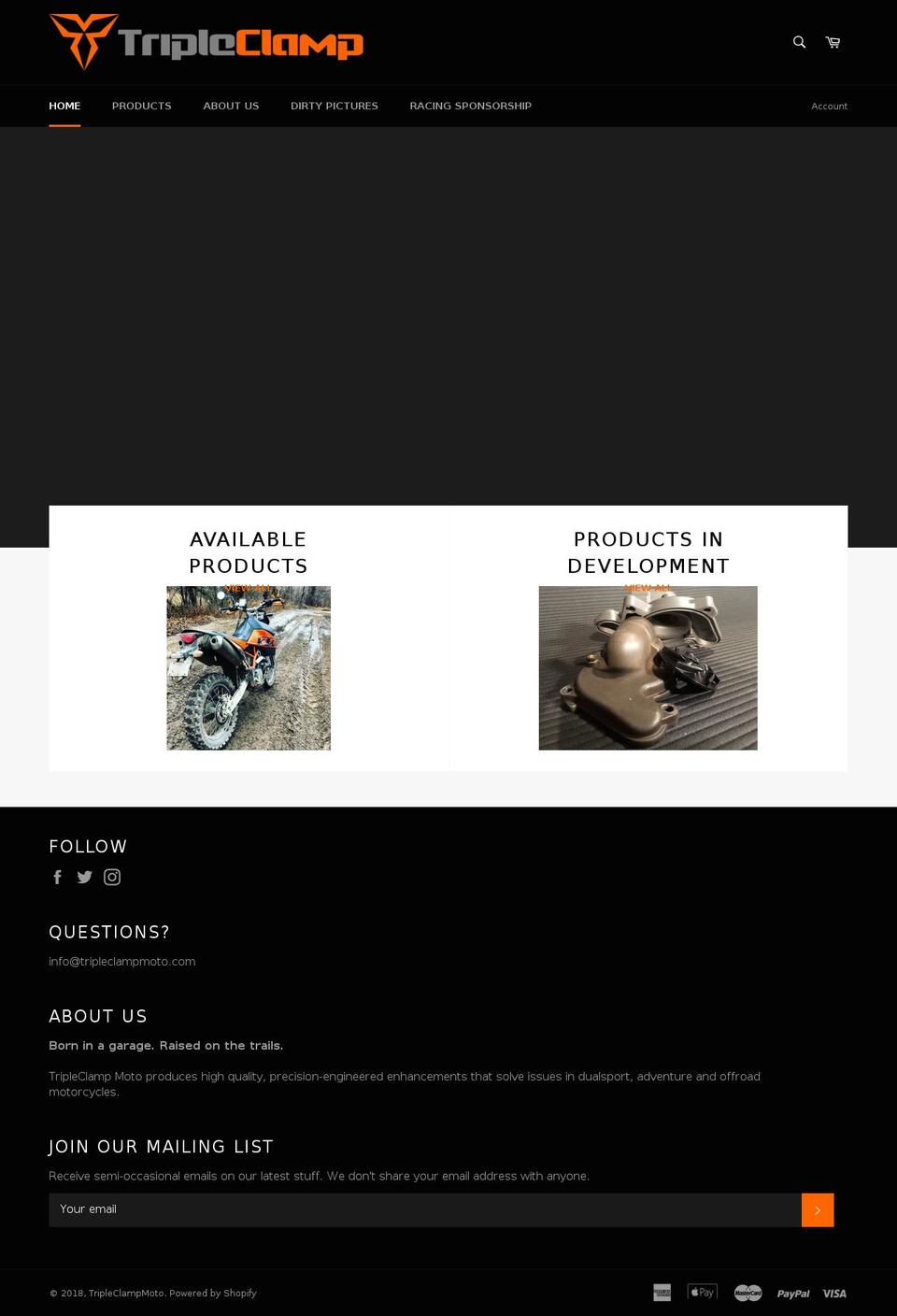 tripleclampmoto.com shopify website screenshot