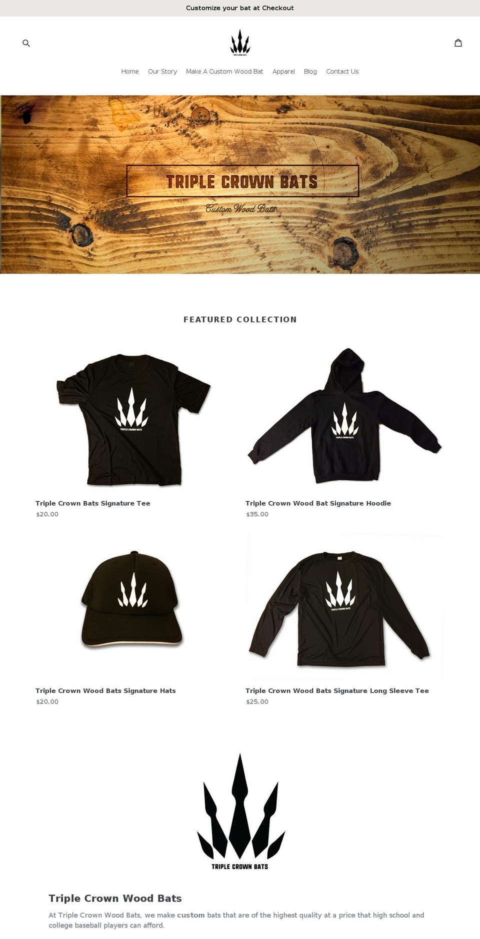 triplecrownwoodbats.com — Shopify storefront screenshot