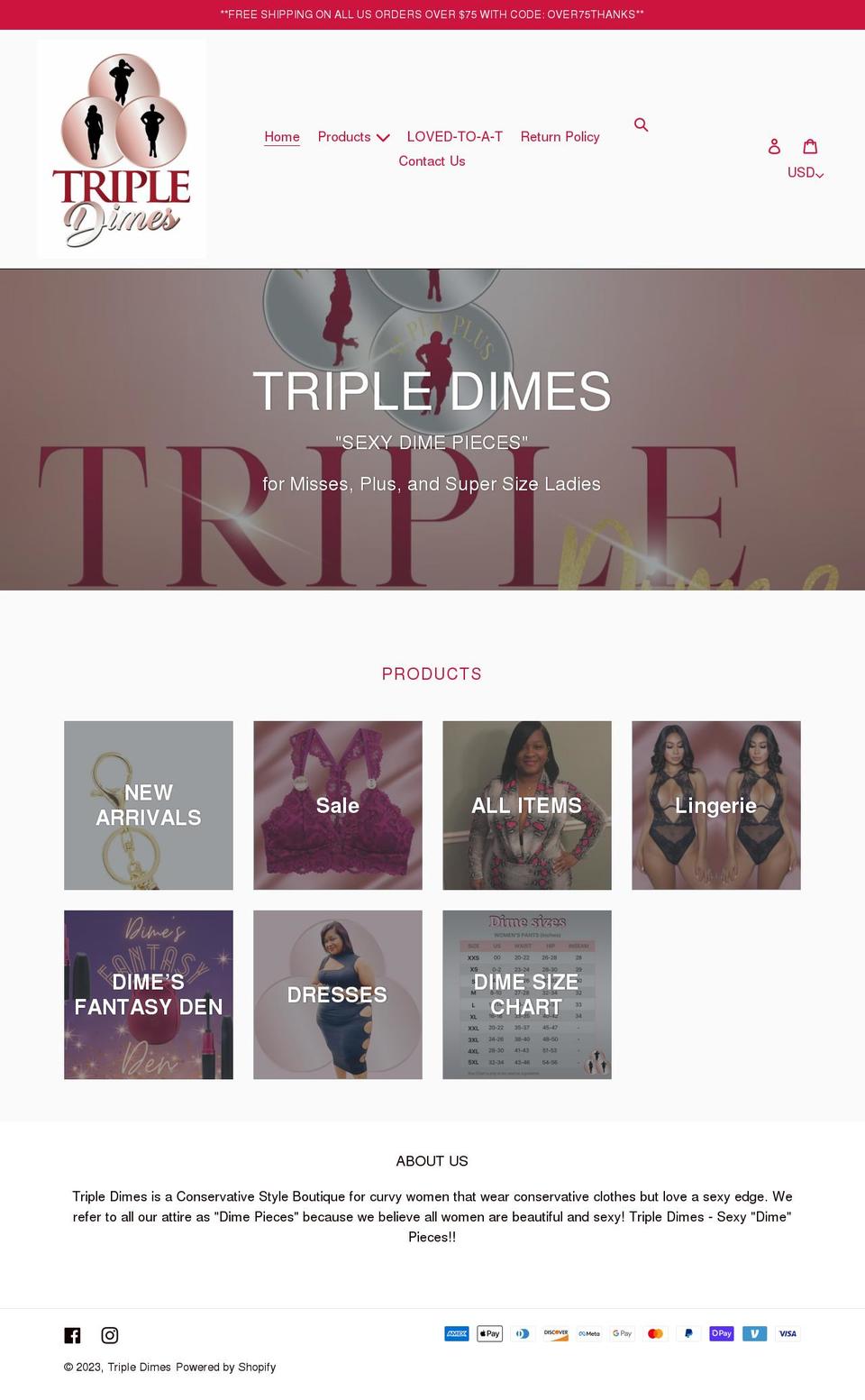 tripledimes.com shopify website screenshot