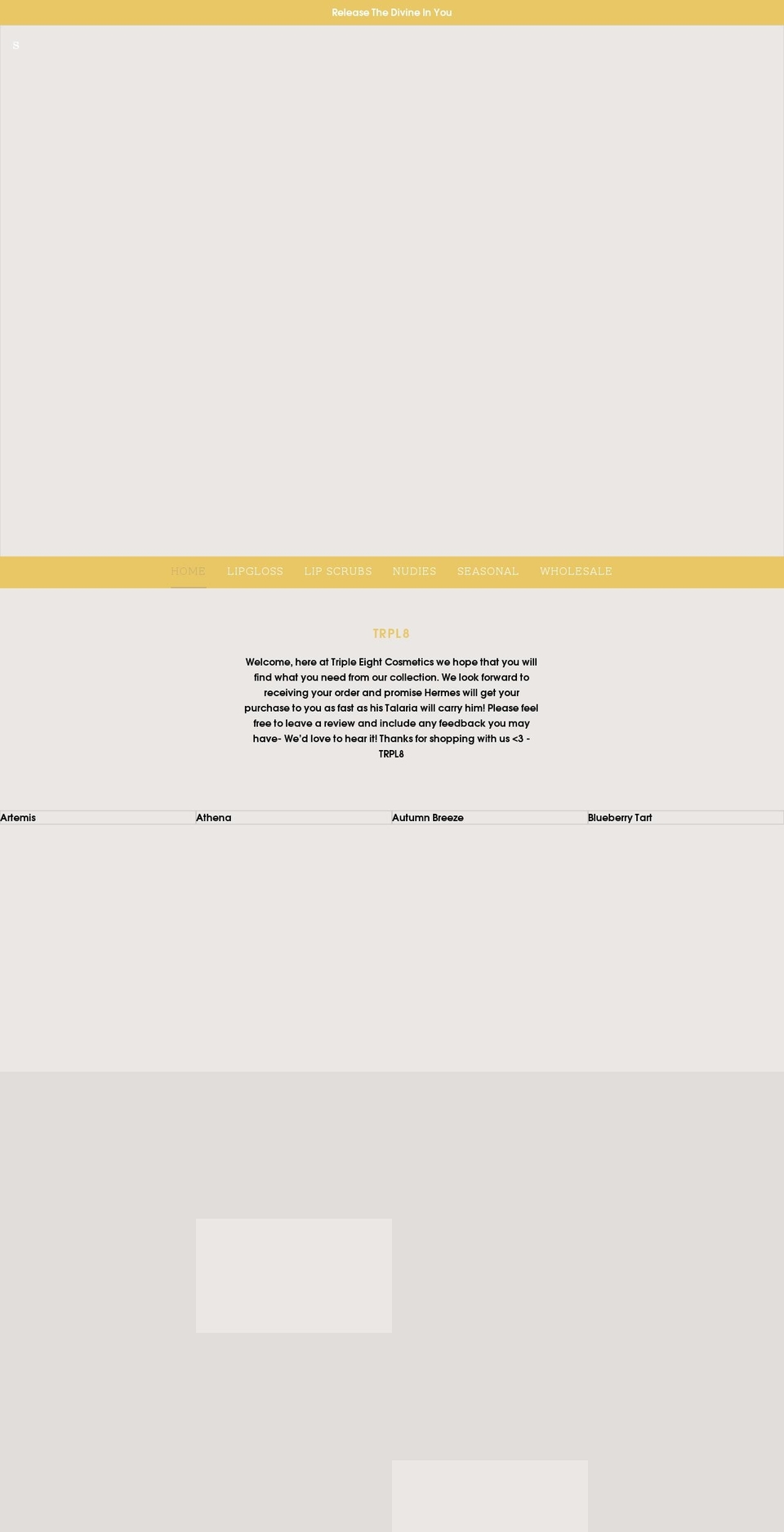 tripleeightcosmetics.com shopify website screenshot