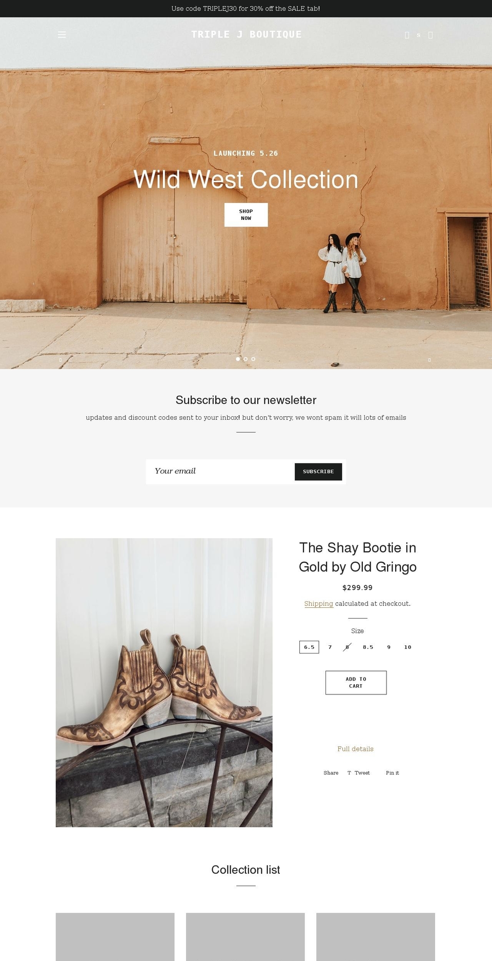 triplejboutique.com shopify website screenshot