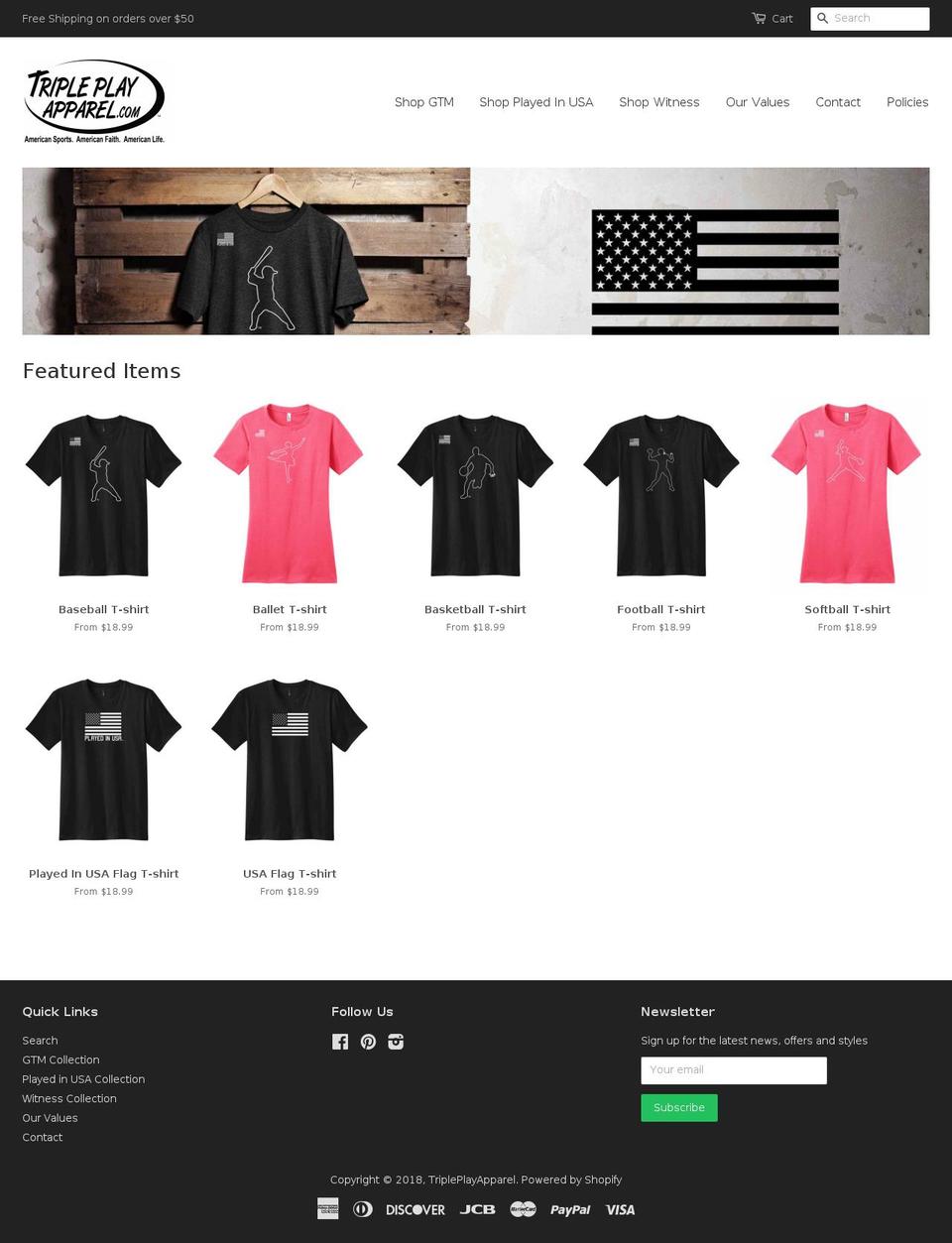 tripleplayapparel.com shopify website screenshot