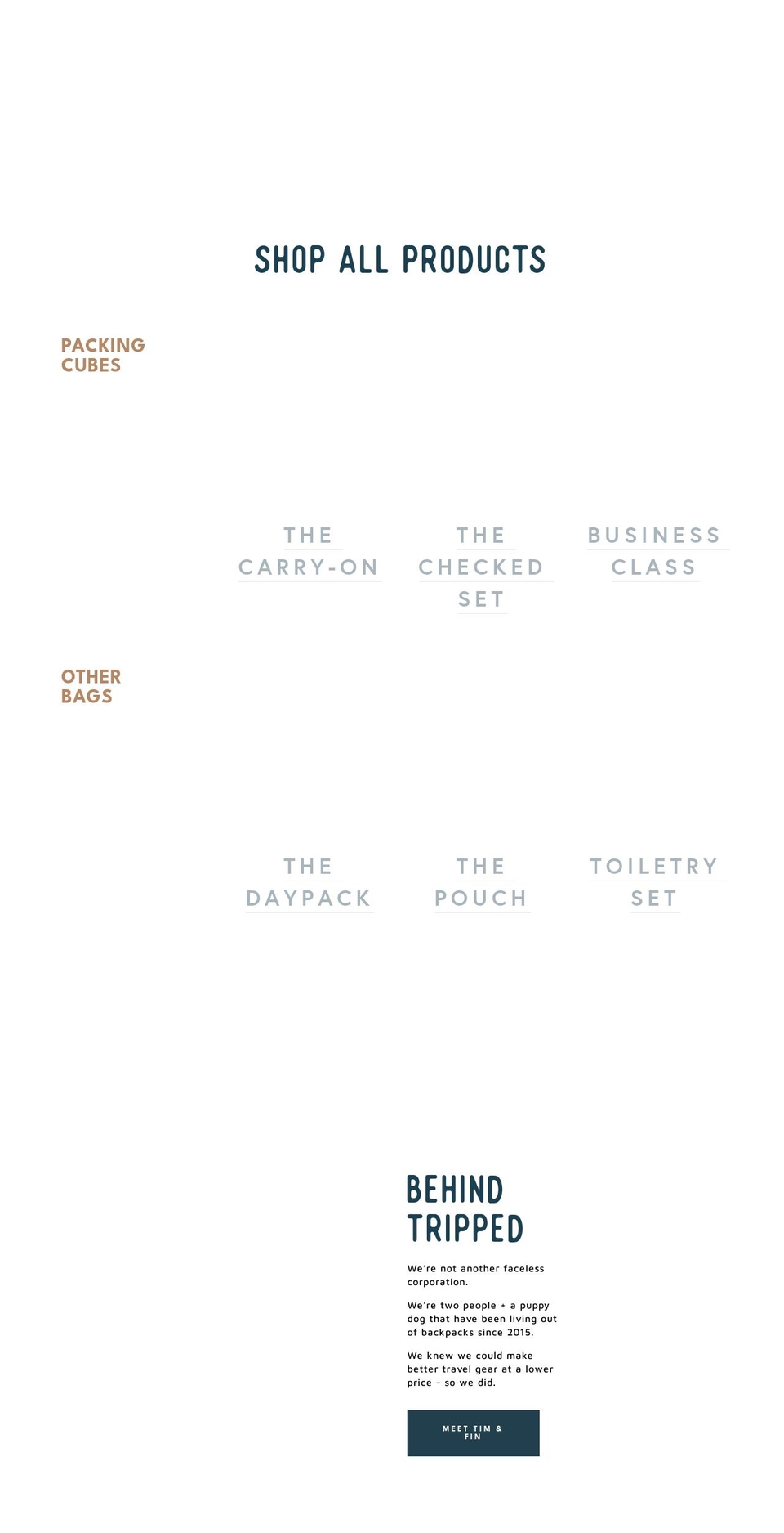 trippedtravelgear.com — Shopify storefront screenshot