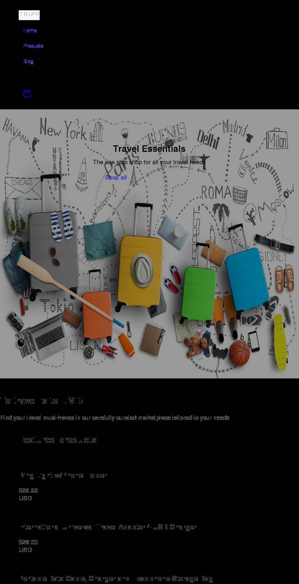 trippessentials.com shopify website screenshot