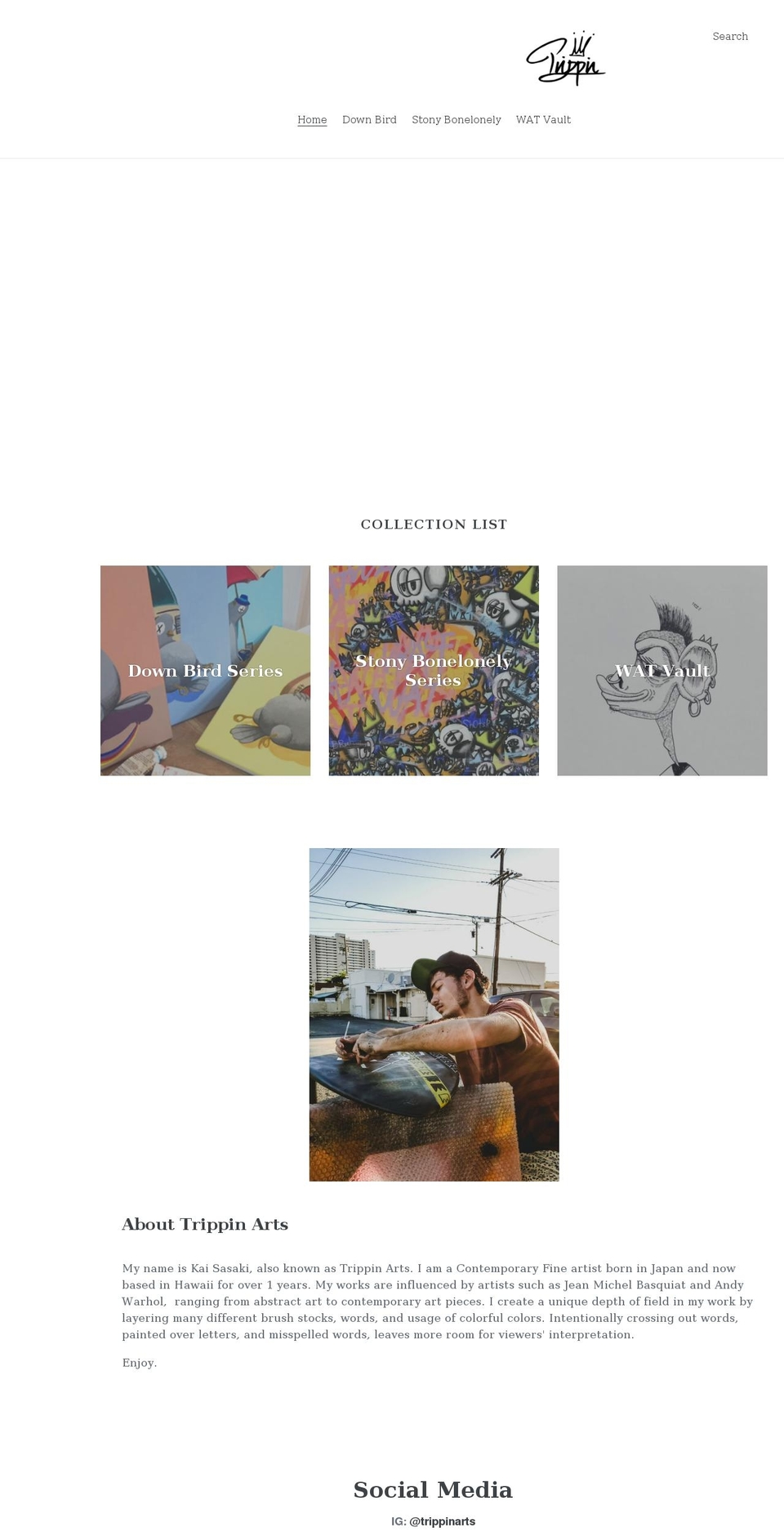 trippinarts.com shopify website screenshot