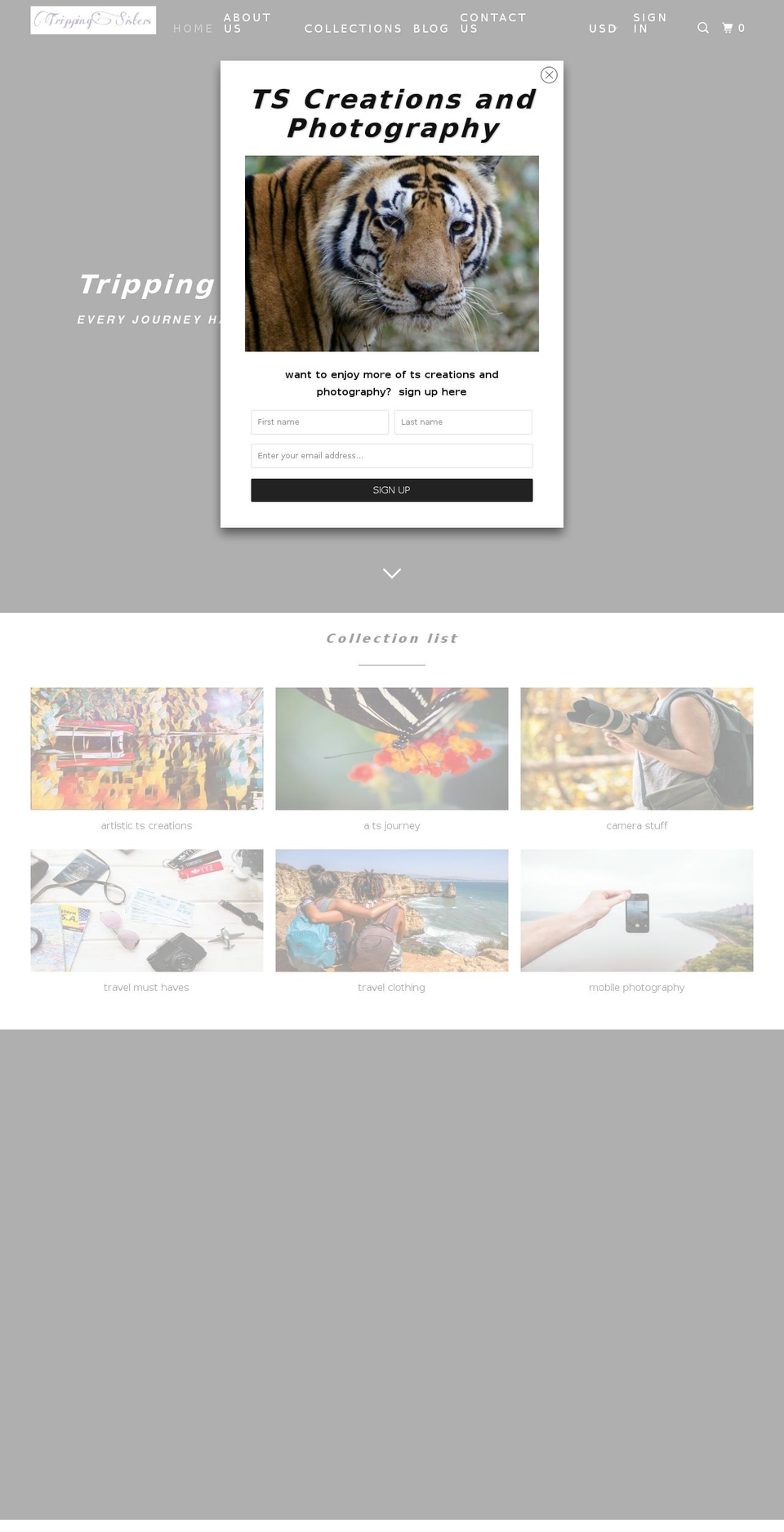 trippingsisters.com shopify website screenshot