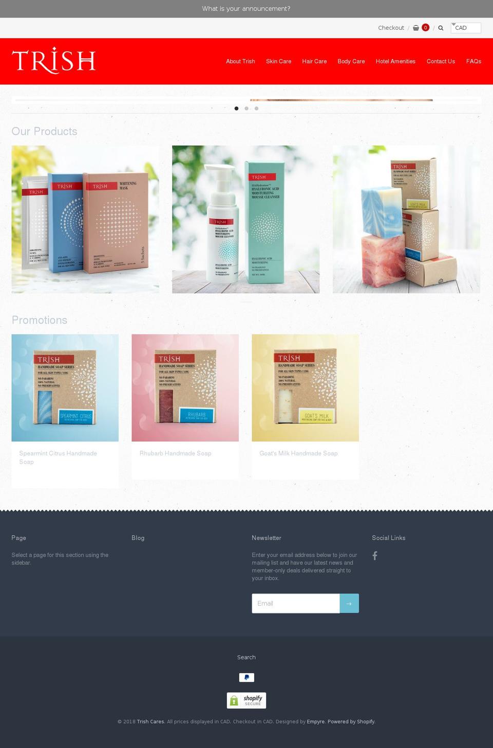 trishcares.com shopify website screenshot