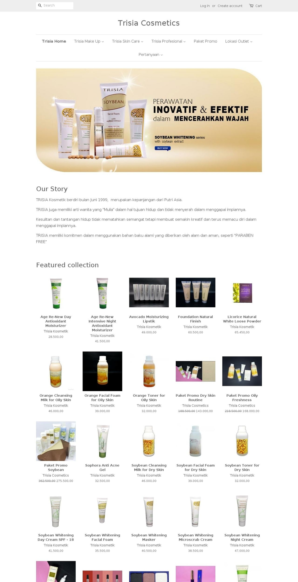 trisiacosmetics.com shopify website screenshot