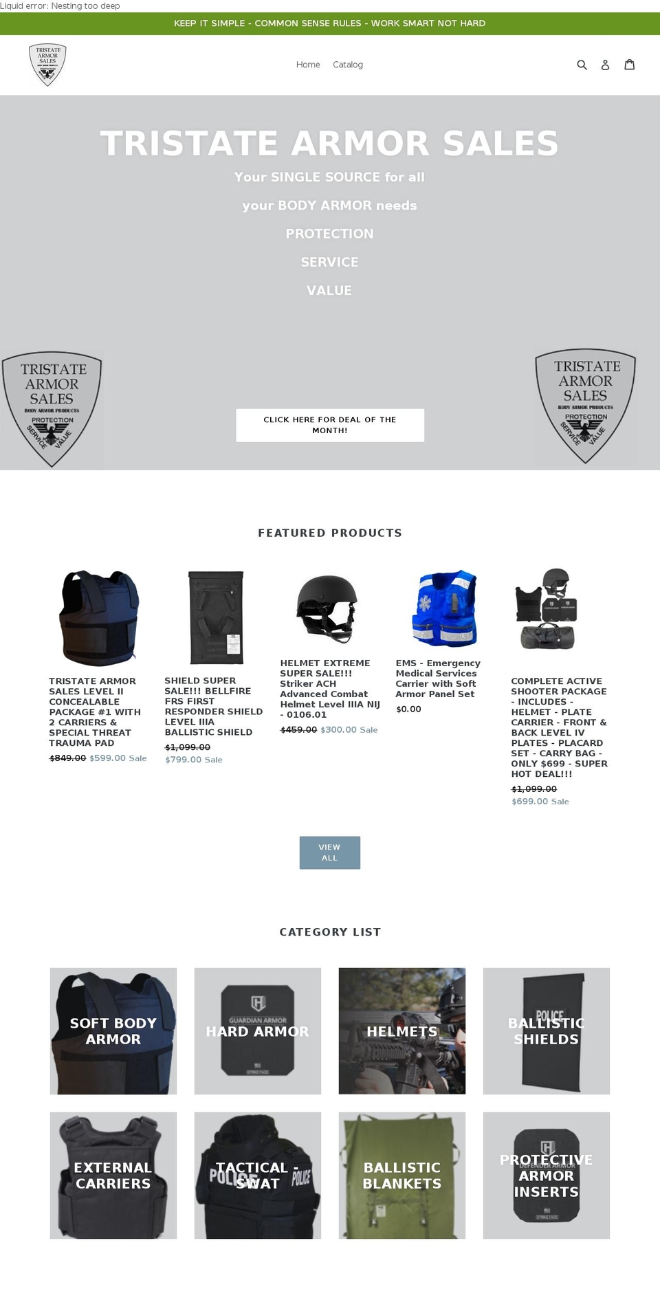 tristatearmor.com — Shopify storefront screenshot
