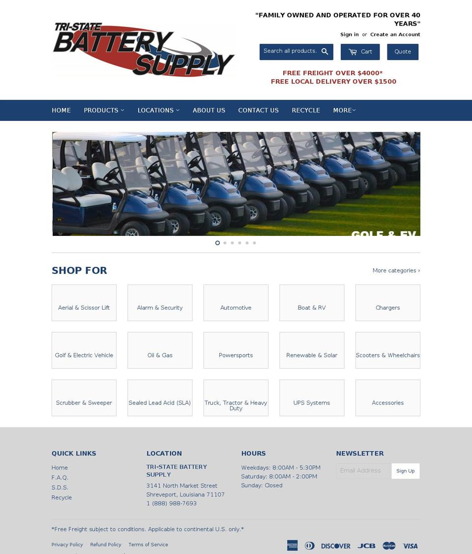 tristatebatterysupply.com — Shopify storefront screenshot