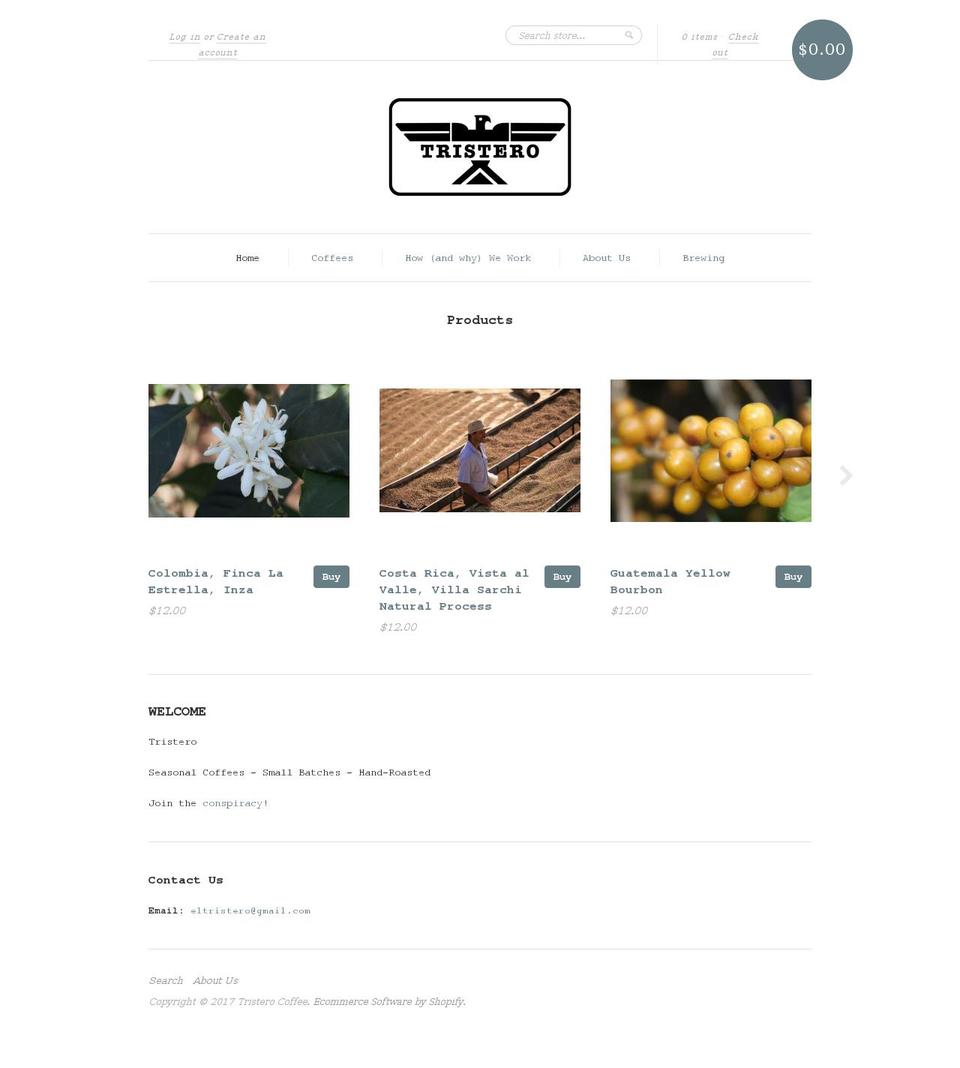 tristerocoffee.com shopify website screenshot