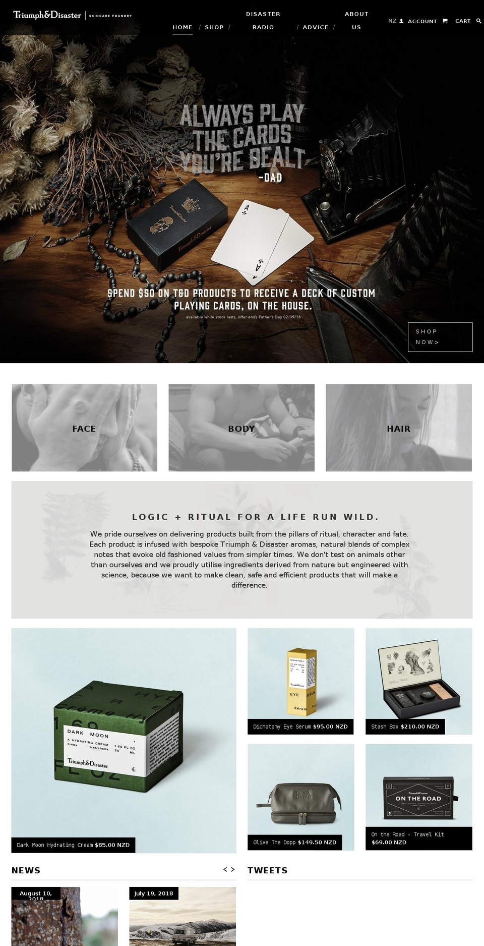 triumphanddisaster.com shopify website screenshot