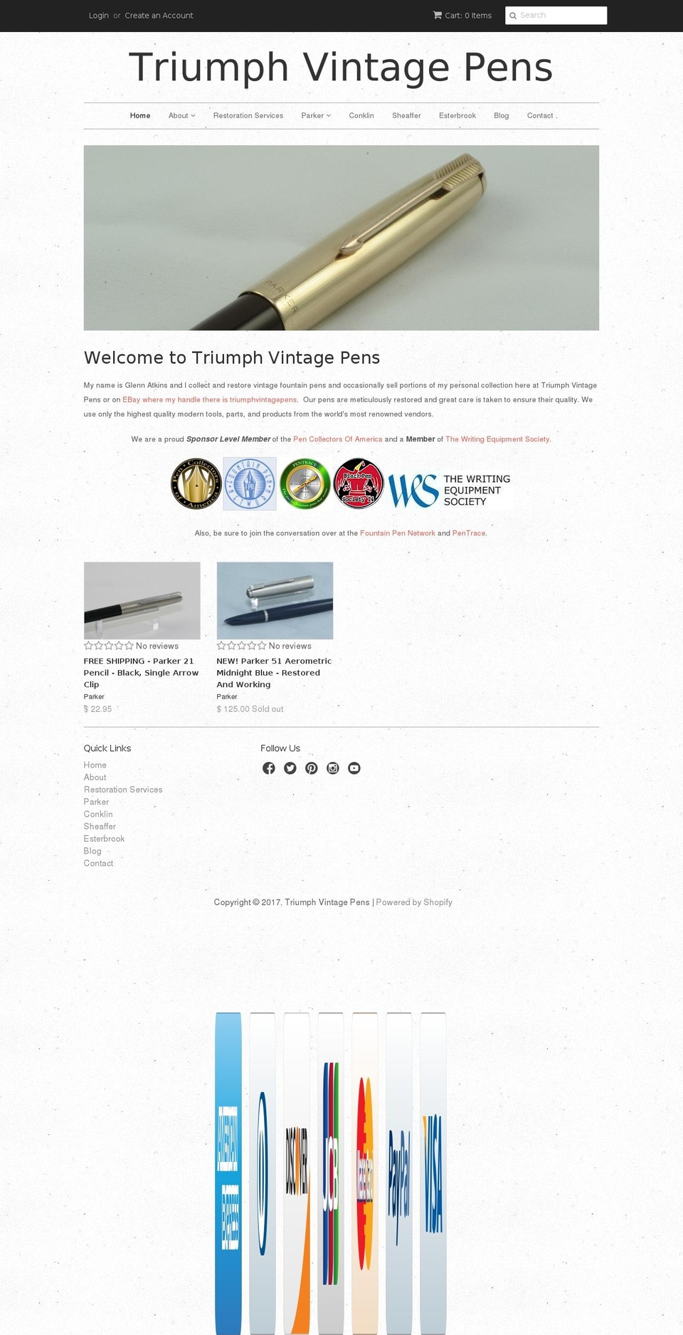 triumphvintagepens.com shopify website screenshot