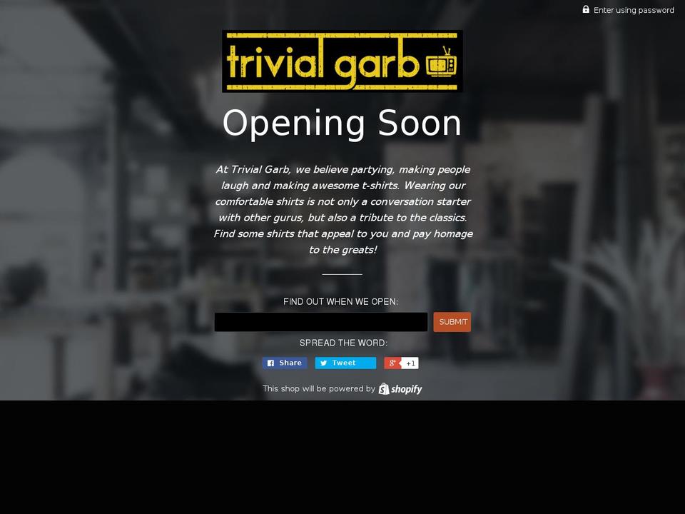 trivialgarb.com shopify website screenshot