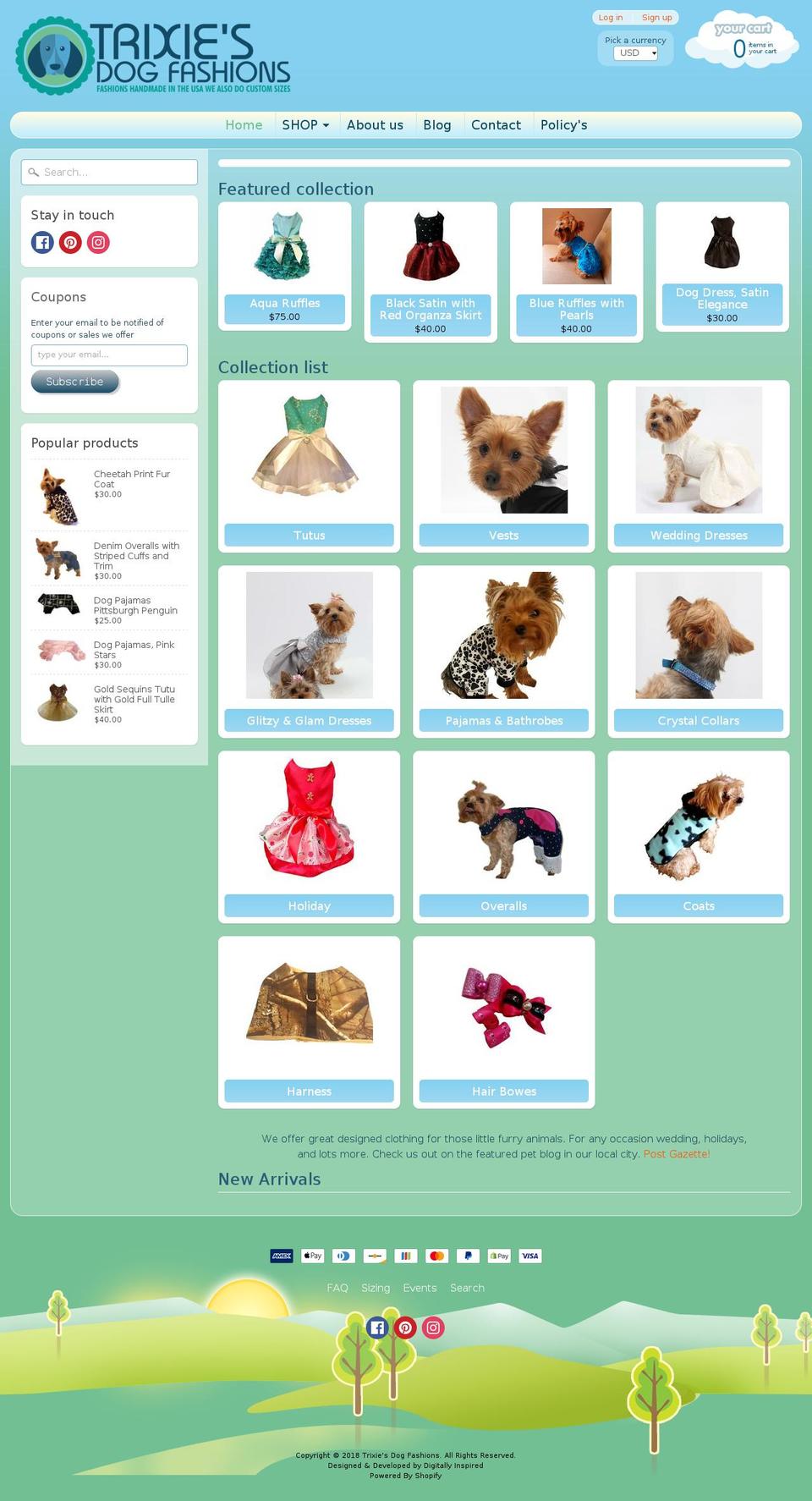 Trixie's Dog Fashions Shopify theme site example trixiesdogfashions.com