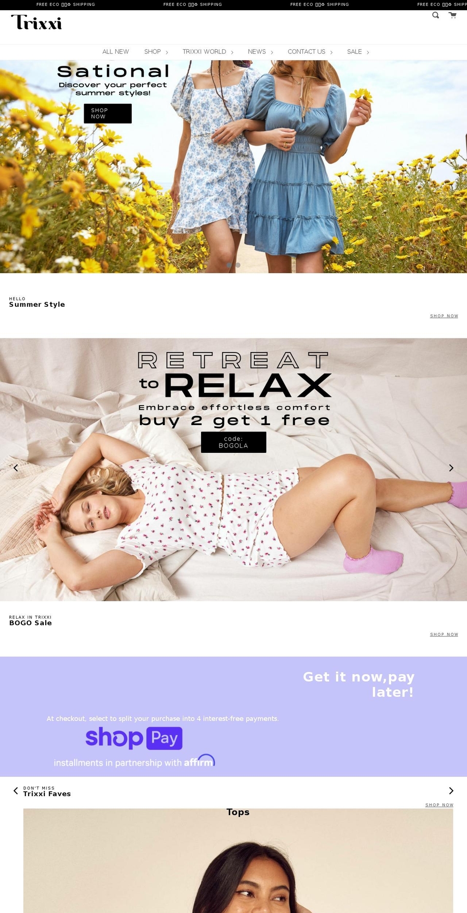 trixxi.com shopify website screenshot