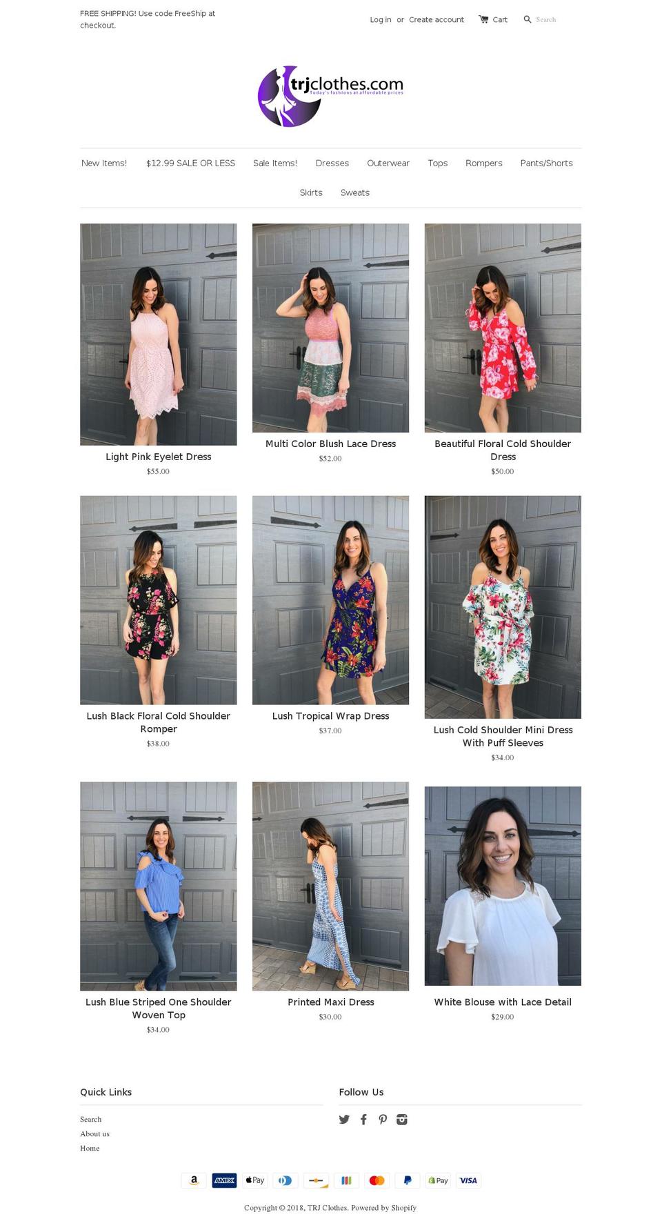 trjclothes.com shopify website screenshot