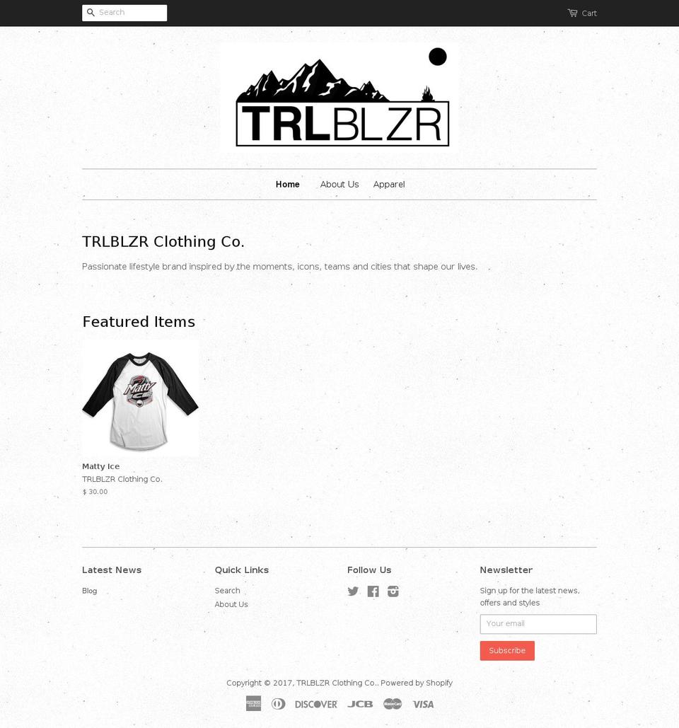 trlblzrclothingco.com shopify website screenshot