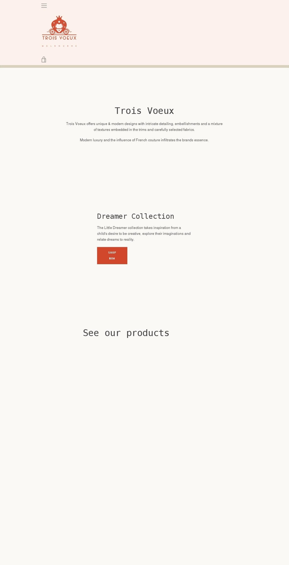 troisvoeux.com.au shopify website screenshot