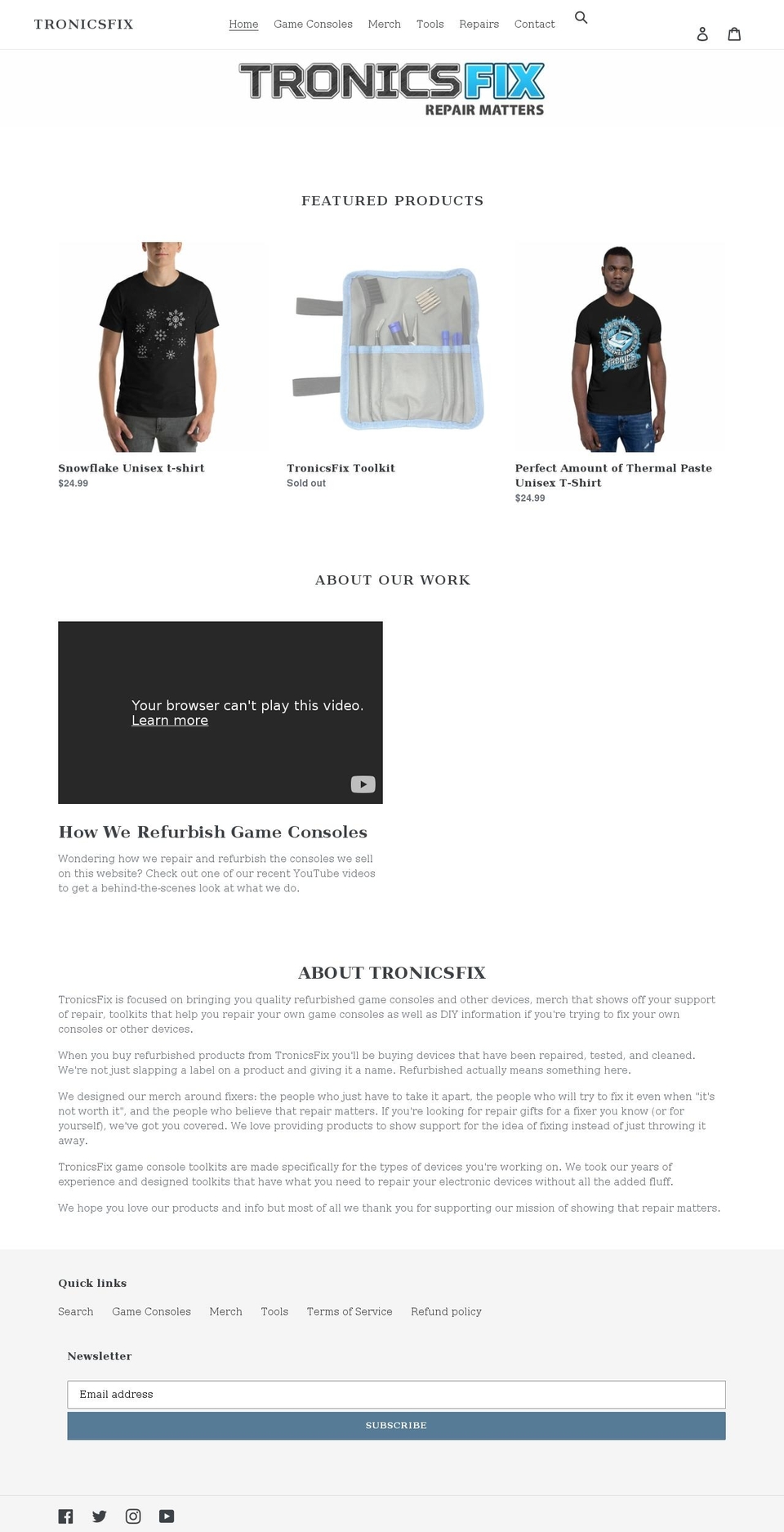 tronicsfixstore.com shopify website screenshot