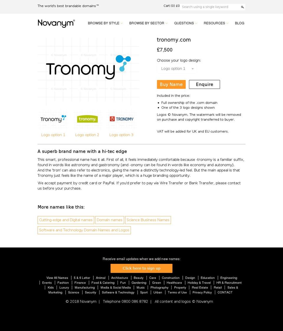 tronomy.com shopify website screenshot