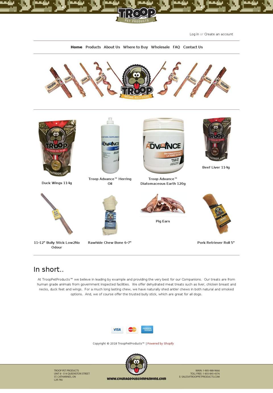 trooppetproducts.com — Shopify storefront screenshot